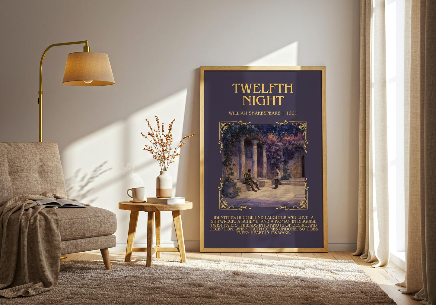 Twelfth Night by William Shakespeare Descriptive, High Quality Poster Print.Free Delivery Wall Art.Author&Blurb Book Nook Gift Play