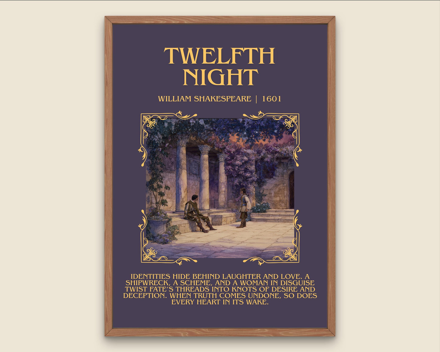 Twelfth Night by William Shakespeare Descriptive, High Quality Poster Print.Free Delivery Wall Art.Author&Blurb Book Nook Gift Play