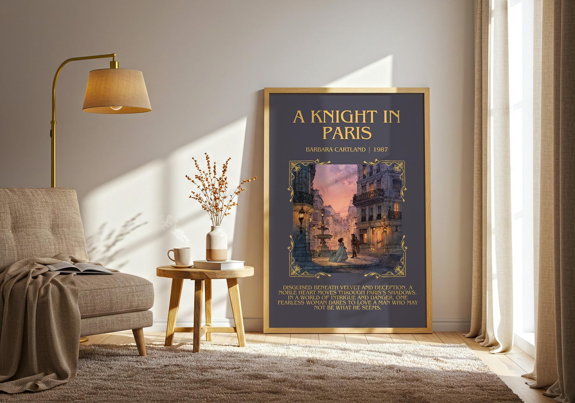 A Knight In Paris by Barbara Cartland Descriptive, High Quality Poster Print.Free Delivery Wall Art. Author&Blurb Book Nook Library