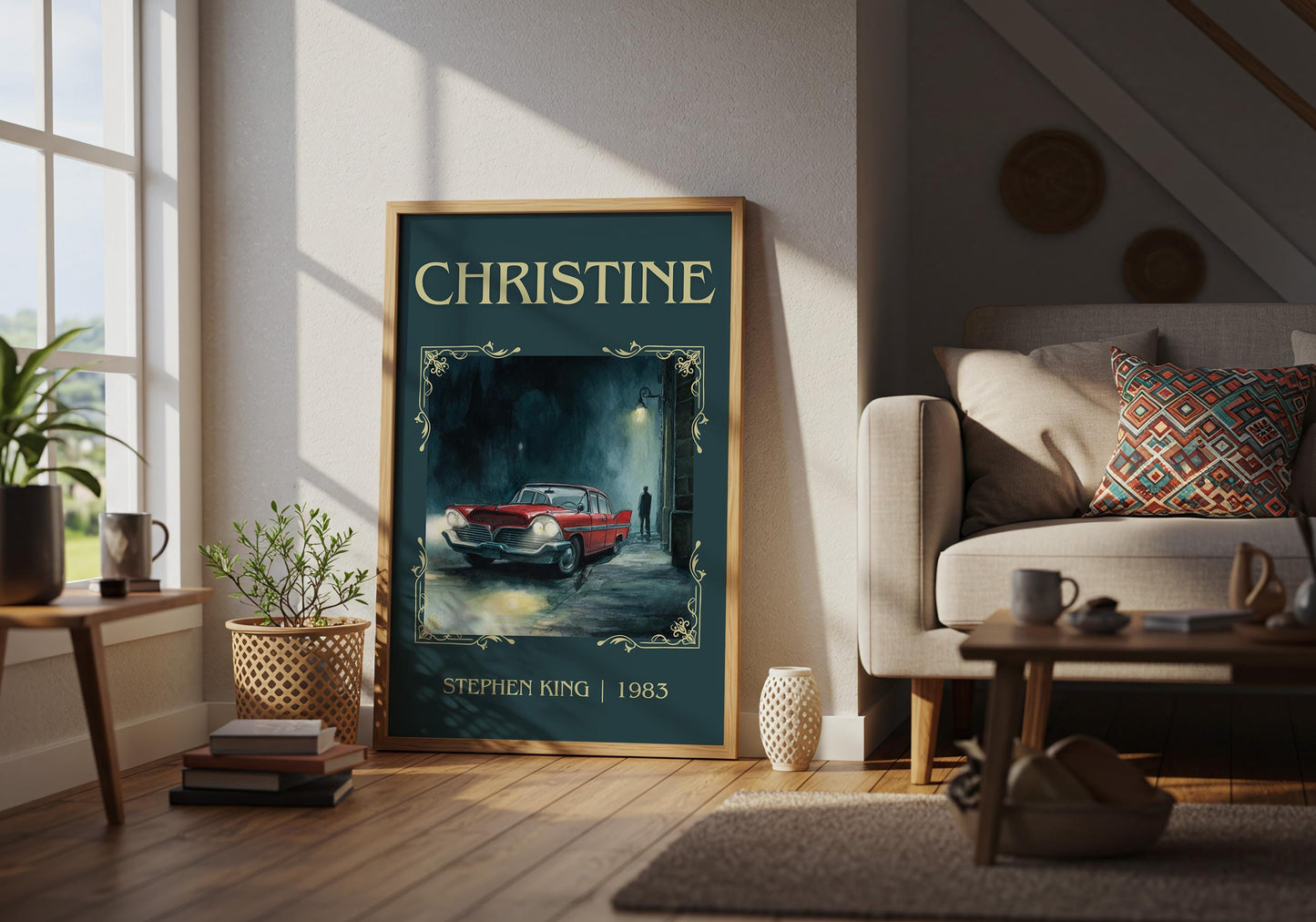 Christine by Stephen King Descriptive, High Quality Poster Print.Free Delivery Wall Art. Author&Blurb Book Nook Library