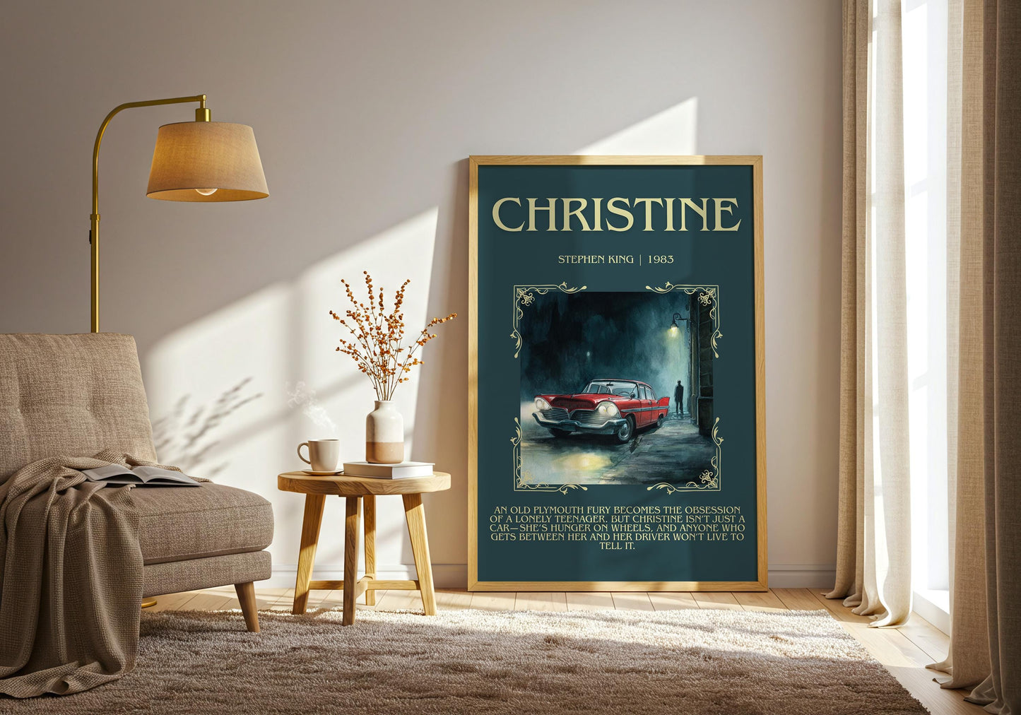 Christine by Stephen King Descriptive, High Quality Poster Print.Free Delivery Wall Art. Author&Blurb Book Nook Library Gift