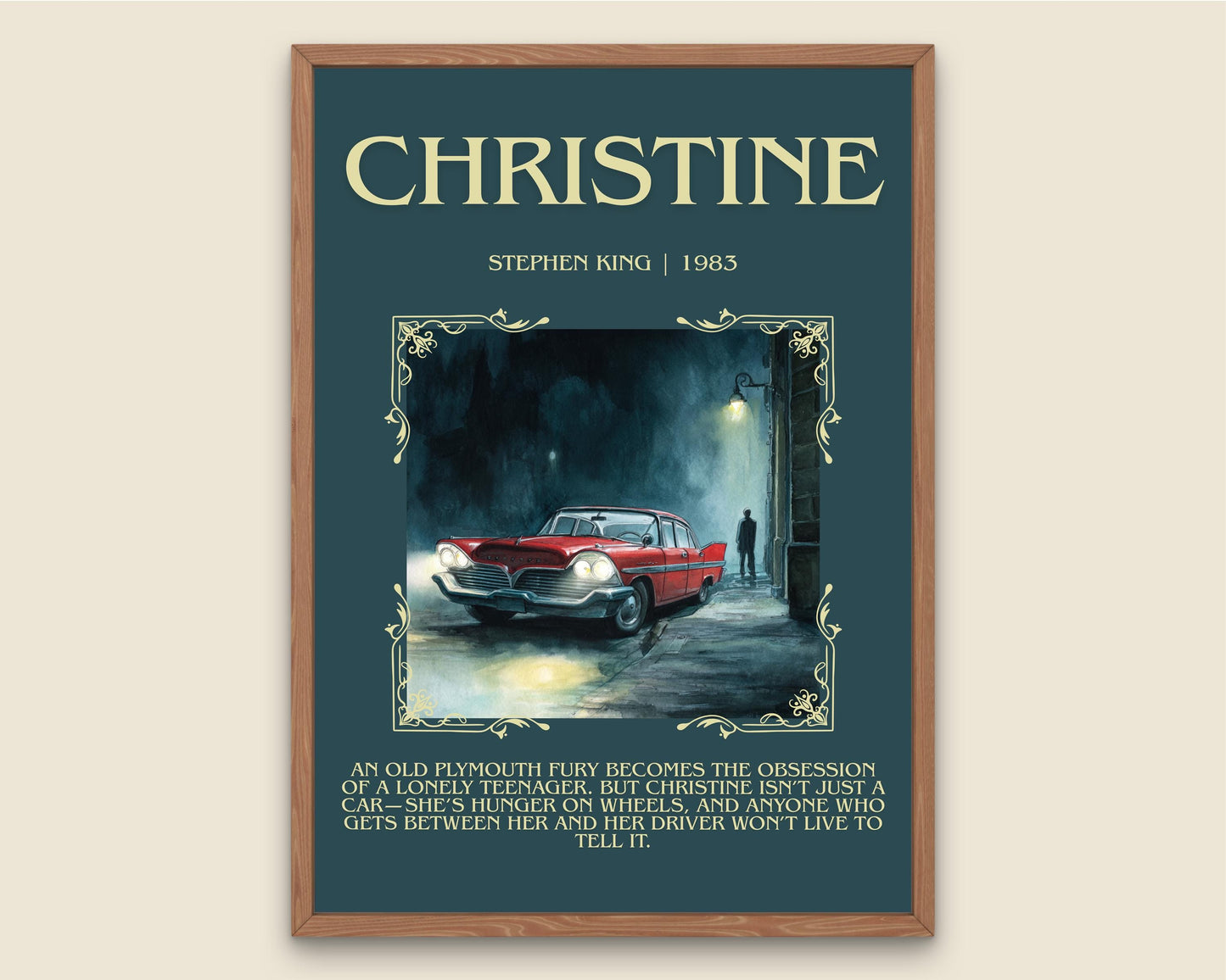 Christine by Stephen King Descriptive, High Quality Poster Print.Free Delivery Wall Art. Author&Blurb Book Nook Library Gift