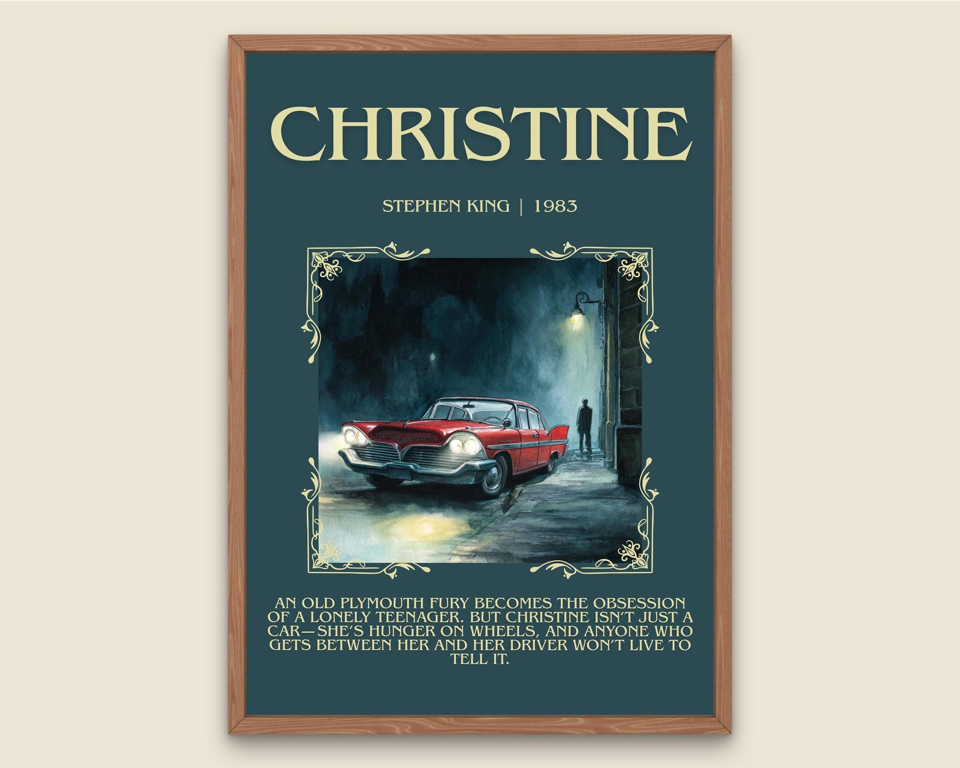 Christine by Stephen King Descriptive, High Quality Poster Print.Free Delivery Wall Art. Author&Blurb Book Nook Library Gift