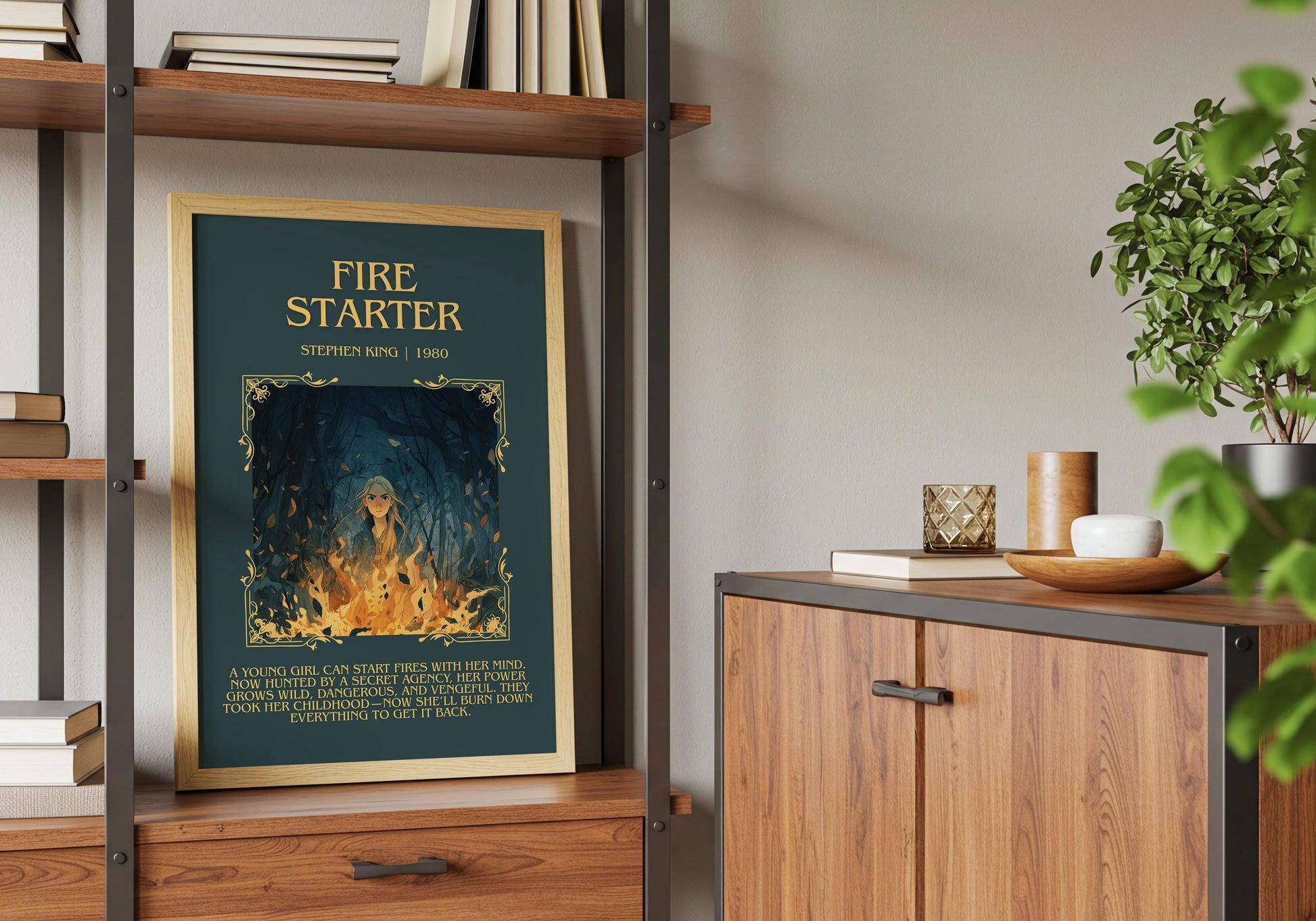 Fire Starter by Stephen King Descriptive, High Quality Poster Print.Free Delivery Wall Art. Author&Blurb Book Nook Library Gift Art