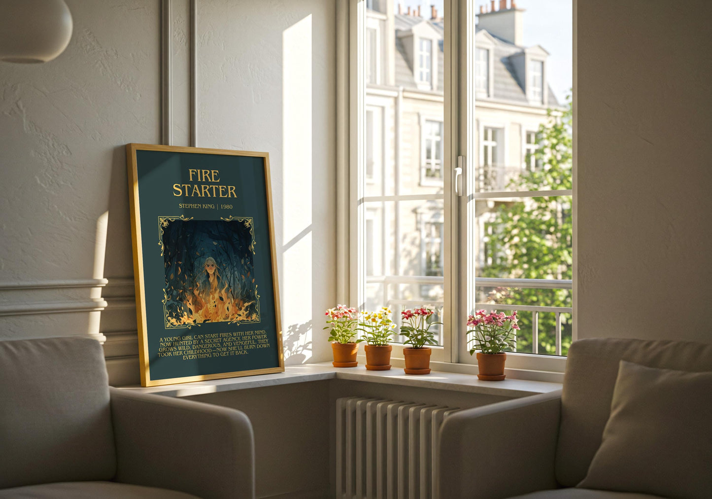Fire Starter by Stephen King Descriptive, High Quality Poster Print.Free Delivery Wall Art. Author&Blurb Book Nook Library Gift Art