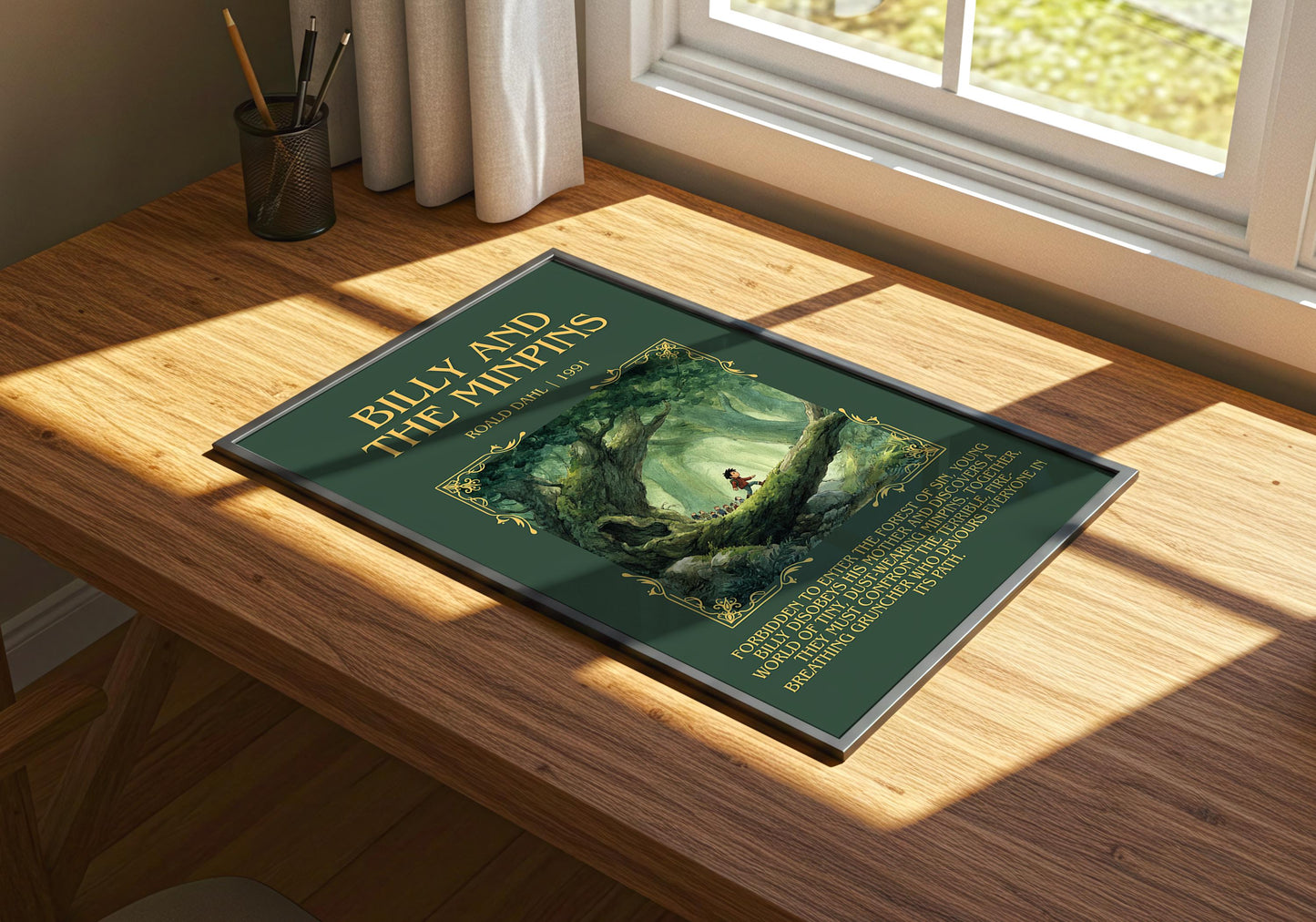 Billy And The Minpins by Roald Dahl Descriptive, High Quality Poster Print.Free Delivery Wall Art.Author&Blurb Book Nook Gift