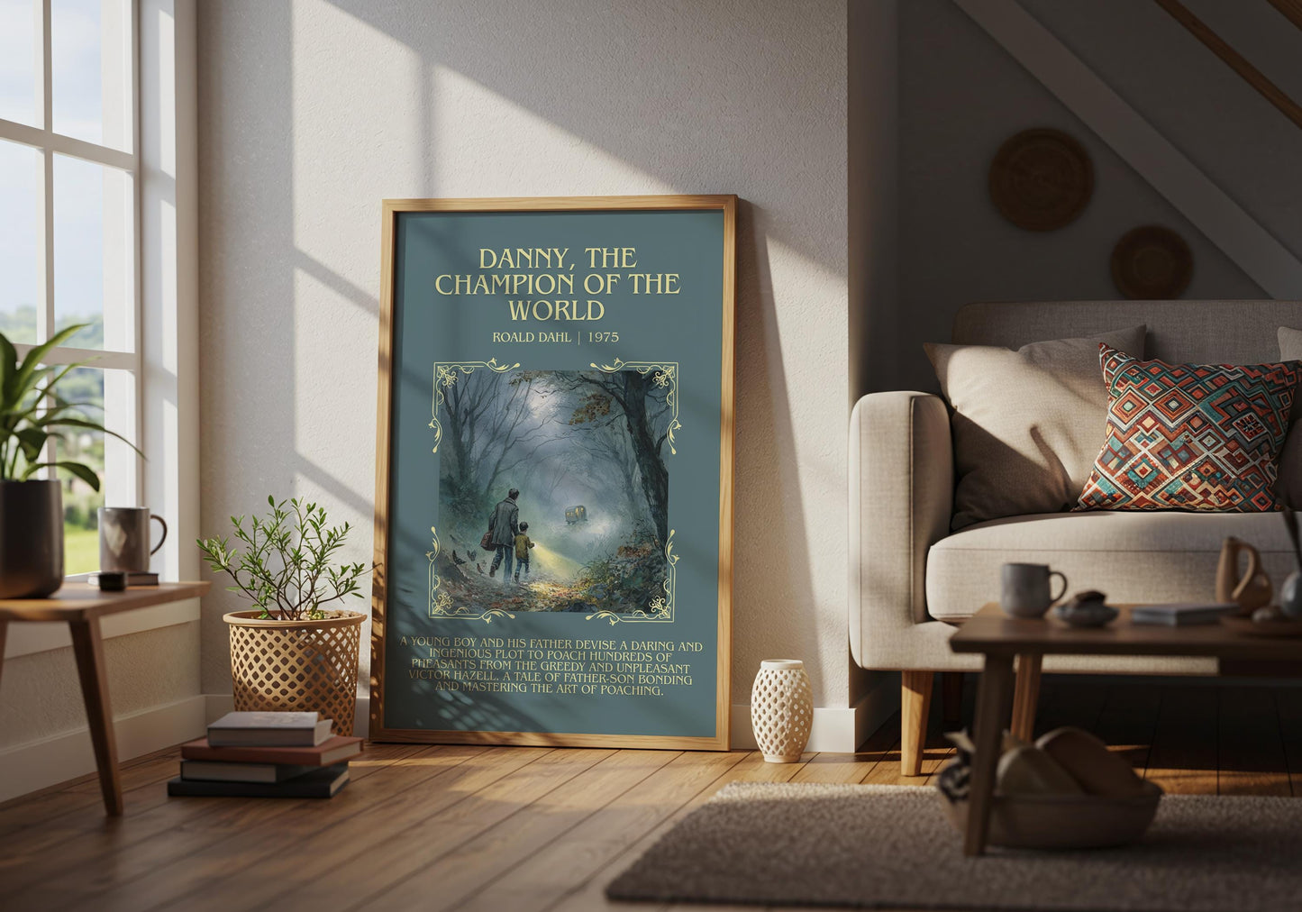 Danny, The Champion Of The World by Roald Dahl Descriptive, High Quality Poster Print.Free Delivery Wall Art.Author&Blurb Book Nook Gift