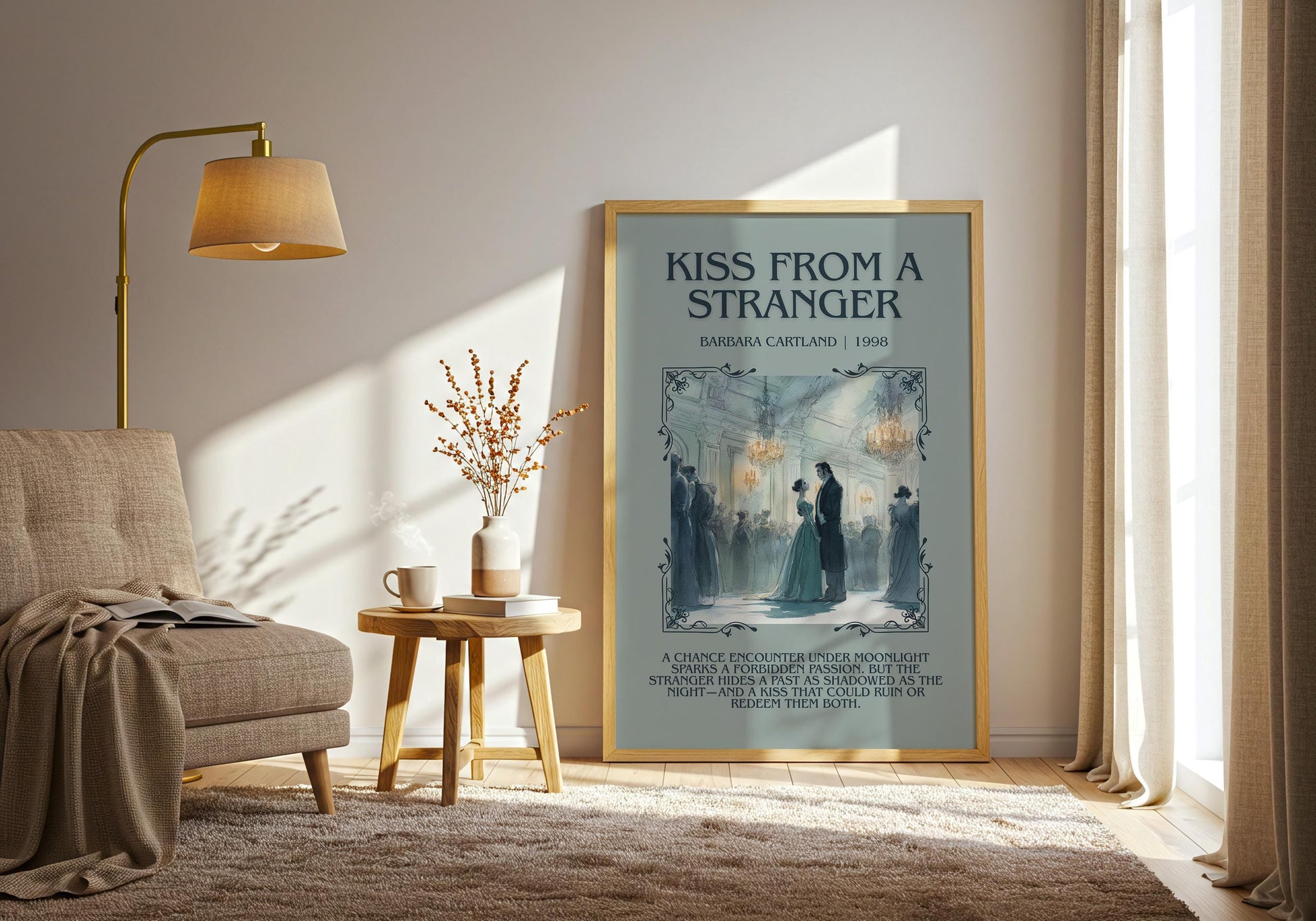 Kiss From A Stranger by Barbara Cartland Descriptive, High Quality Poster Print.Free Delivery Wall Art. Author&Blurb Book Nook Library Gift