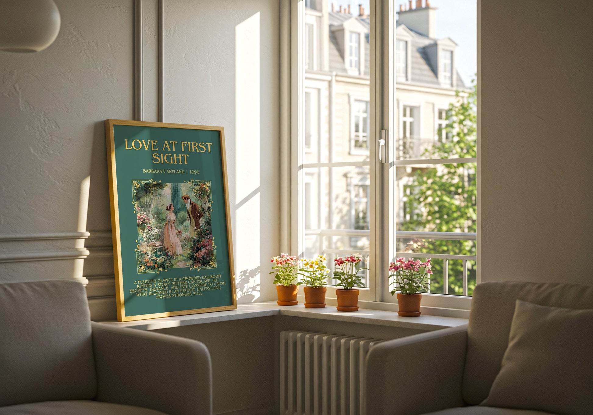 Love At First Sight by Barbara Cartland Descriptive, High Quality Poster Print.Free Delivery Wall Art. Author&Blurb Book Nook Library Gift