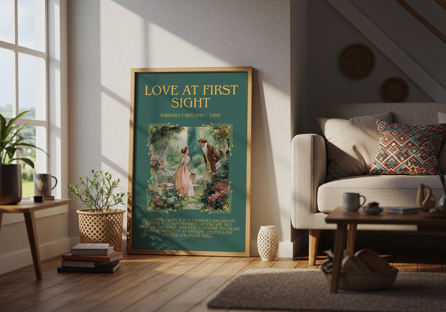 Love At First Sight by Barbara Cartland Descriptive, High Quality Poster Print.Free Delivery Wall Art. Author&Blurb Book Nook Library Gift
