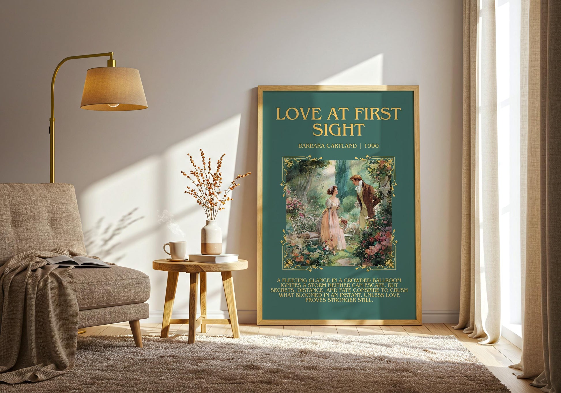 Love At First Sight by Barbara Cartland Descriptive, High Quality Poster Print.Free Delivery Wall Art. Author&Blurb Book Nook Library Gift