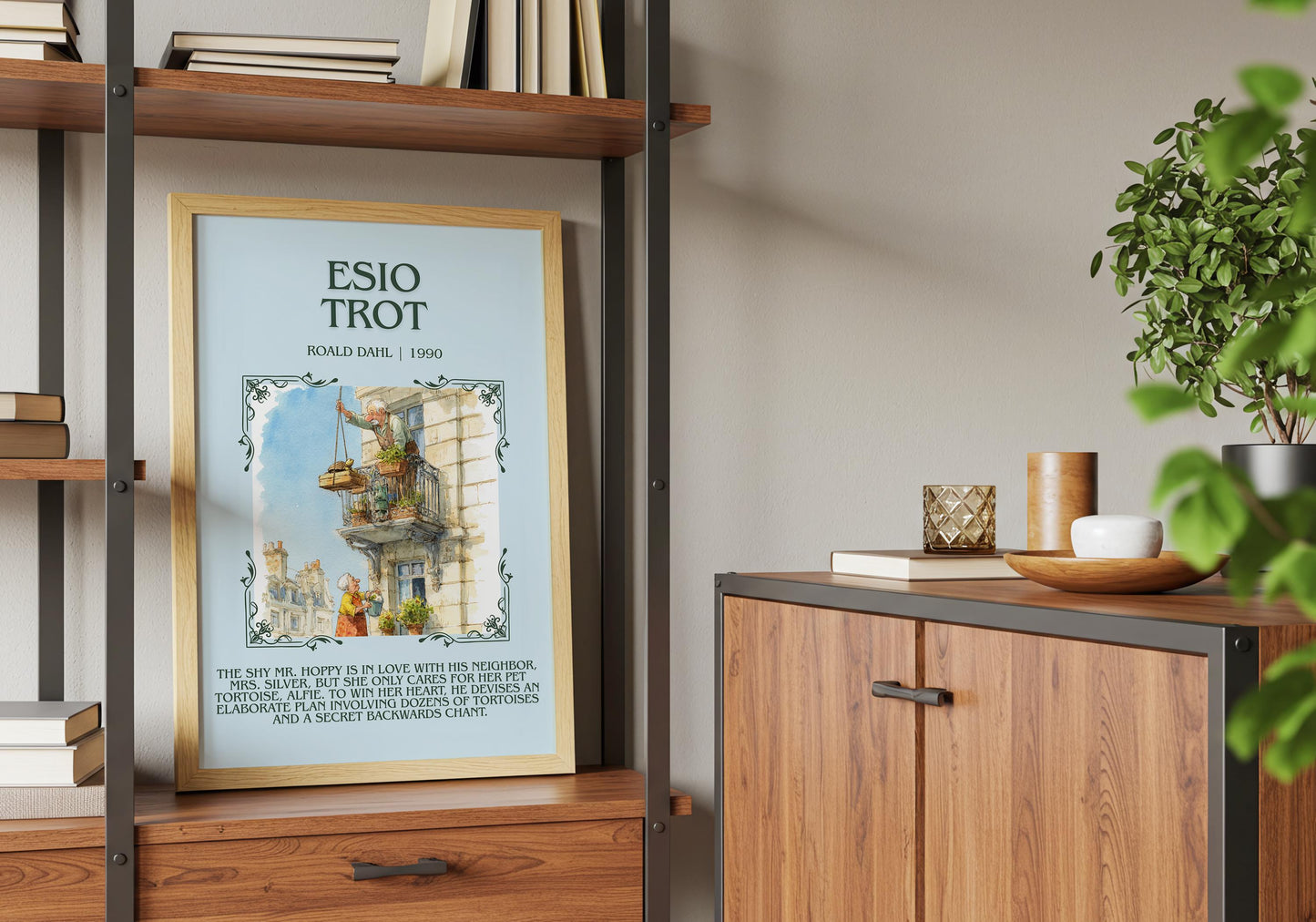 Esio Trot by Roald Dahl Descriptive, High Quality Poster Print.Free Delivery Wall Art.Author&Blurb Book Nook Gift