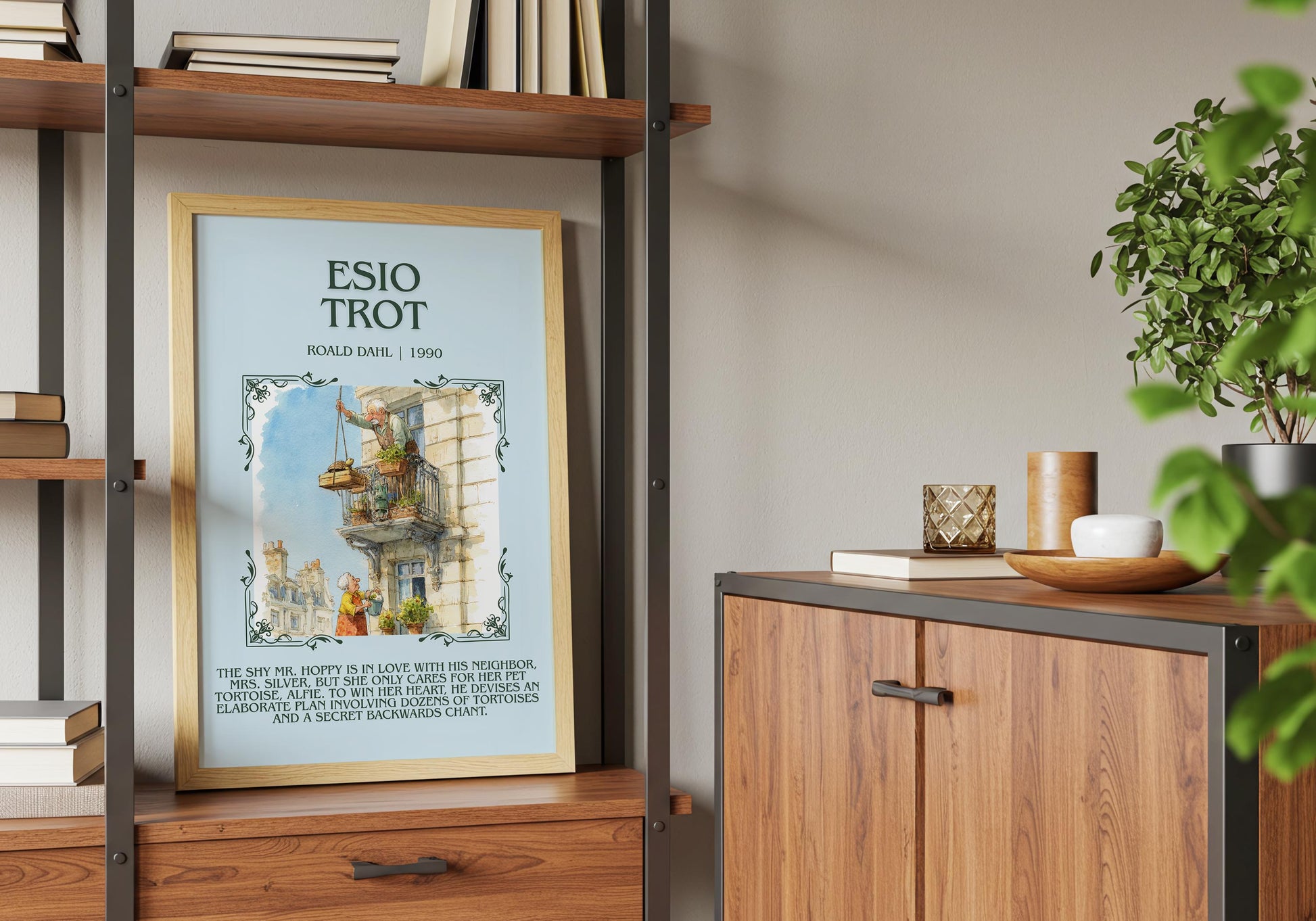 Esio Trot by Roald Dahl Descriptive, High Quality Poster Print.Free Delivery Wall Art.Author&Blurb Book Nook Gift