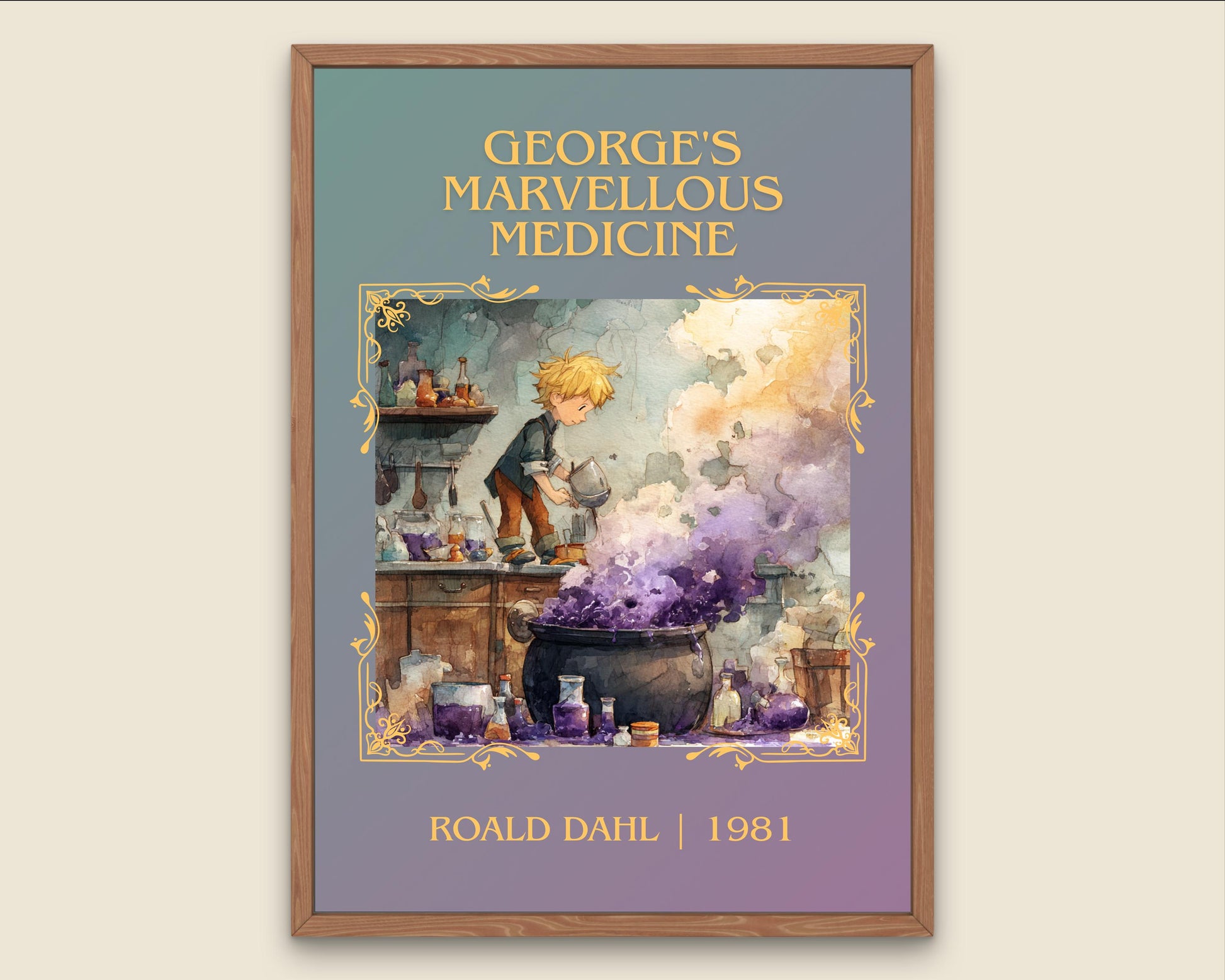 George's Marvellous Medicine by Roald Dahl High Quality Poster Print. Free Delivery Wall Art. Author&Title Graphic Book Minimalist Home