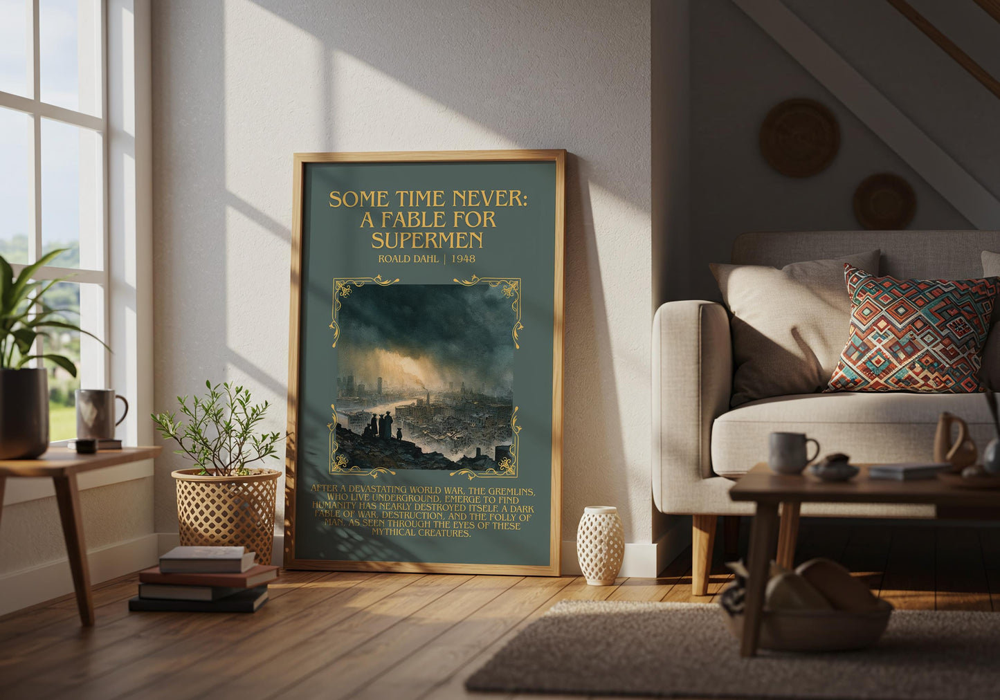 Some Time Never: A Fable For Supermen by Roald Dahl Descriptive, High Quality Poster Print.Free Delivery Wall Art.Author&Blurb Book Nook