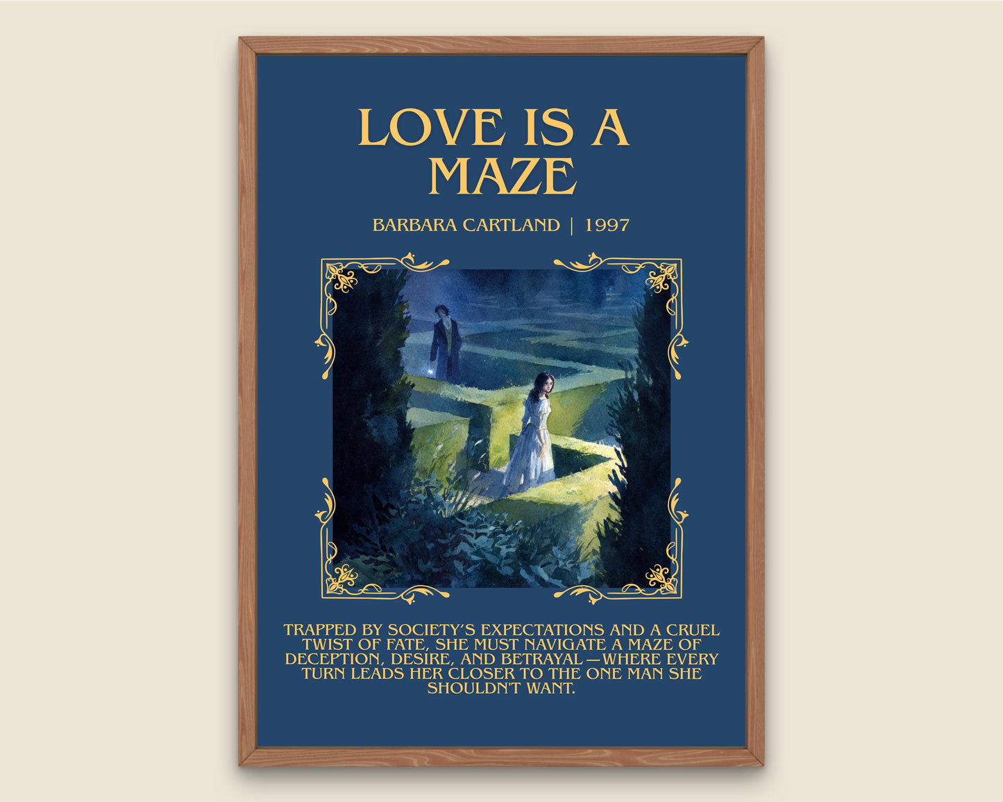 Love Is A Maze by Barbara Cartland Descriptive, High Quality Poster Print.Free Delivery Wall Art. Author&Blurb Book Nook Library Gift