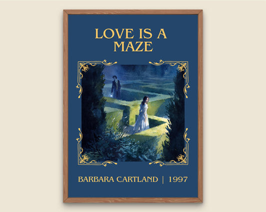 Love Is A Maze by Barbara Cartland Descriptive, High Quality Poster Print.Free Delivery Wall Art. Author&Blurb Book Nook Library Gift