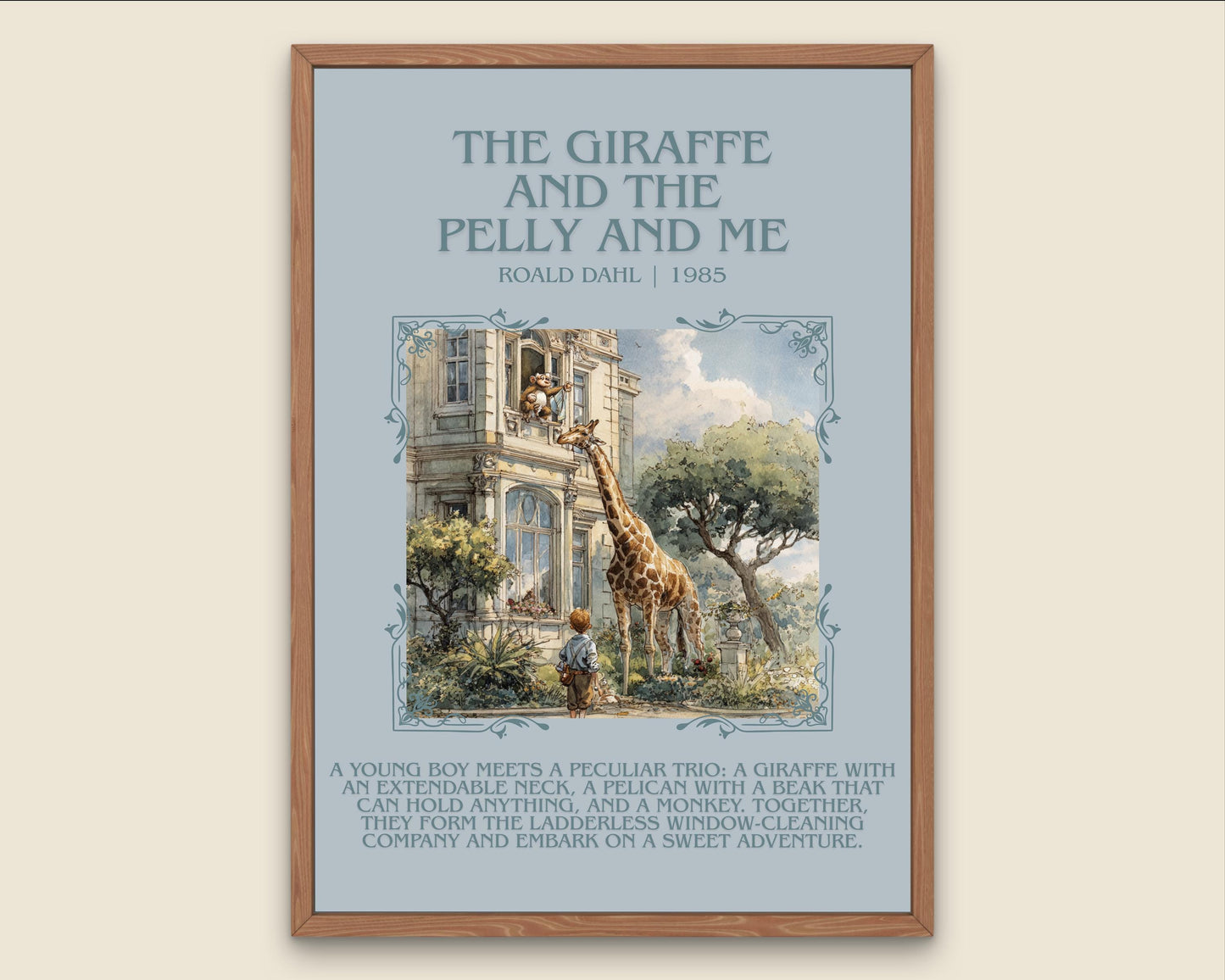 The Giraffe And The Pelly And Me by Roald Dahl Descriptive, High Quality Poster Print. Free Delivery Wall Art. Author&Blurb Book Nook Gift