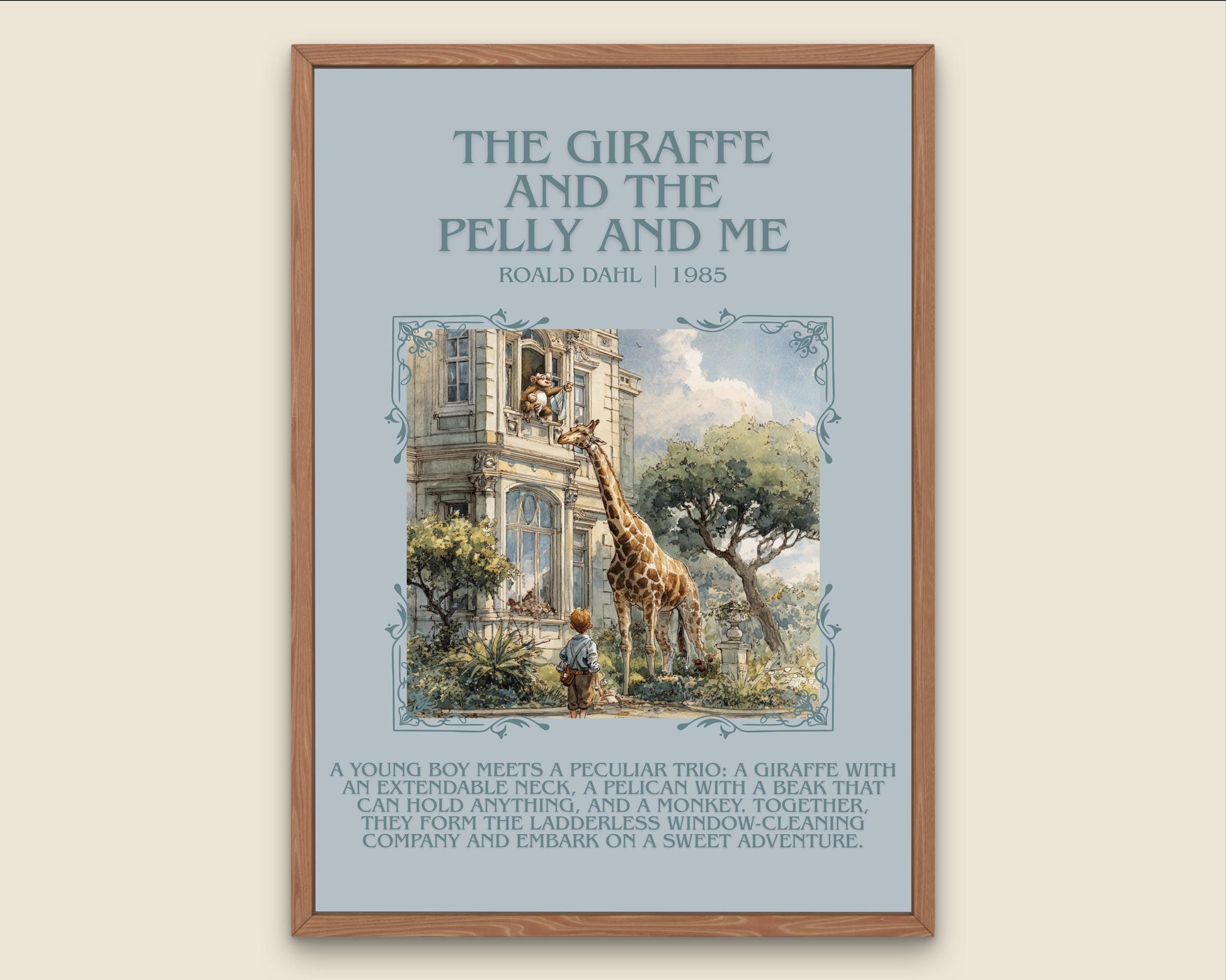 The Giraffe And The Pelly And Me by Roald Dahl Descriptive, High Quality Poster Print. Free Delivery Wall Art. Author&Blurb Book Nook Gift