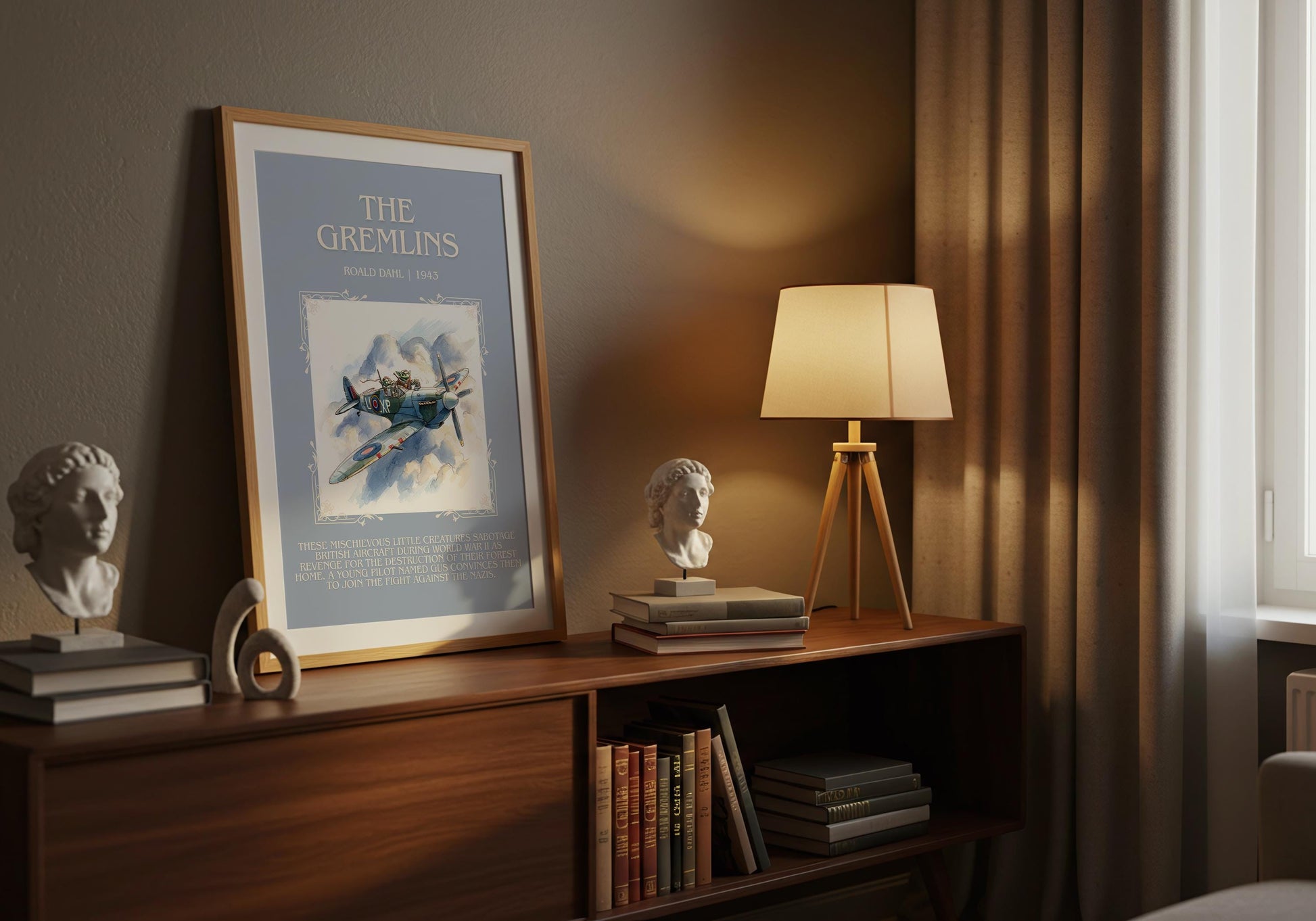 The Gremlins by Roald Dahl Descriptive, High Quality Poster Print.Free Delivery Wall Art.Author&Blurb Book Nook Gift Library Kids Book