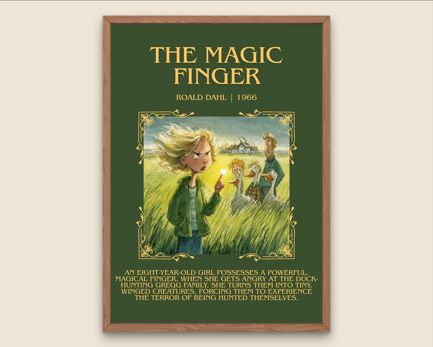 The Magic Finger by Roald Dahl Descriptive, High Quality Poster Print.Free Delivery Wall Art.Author&Blurb Book Nook Gift Library Kids Book