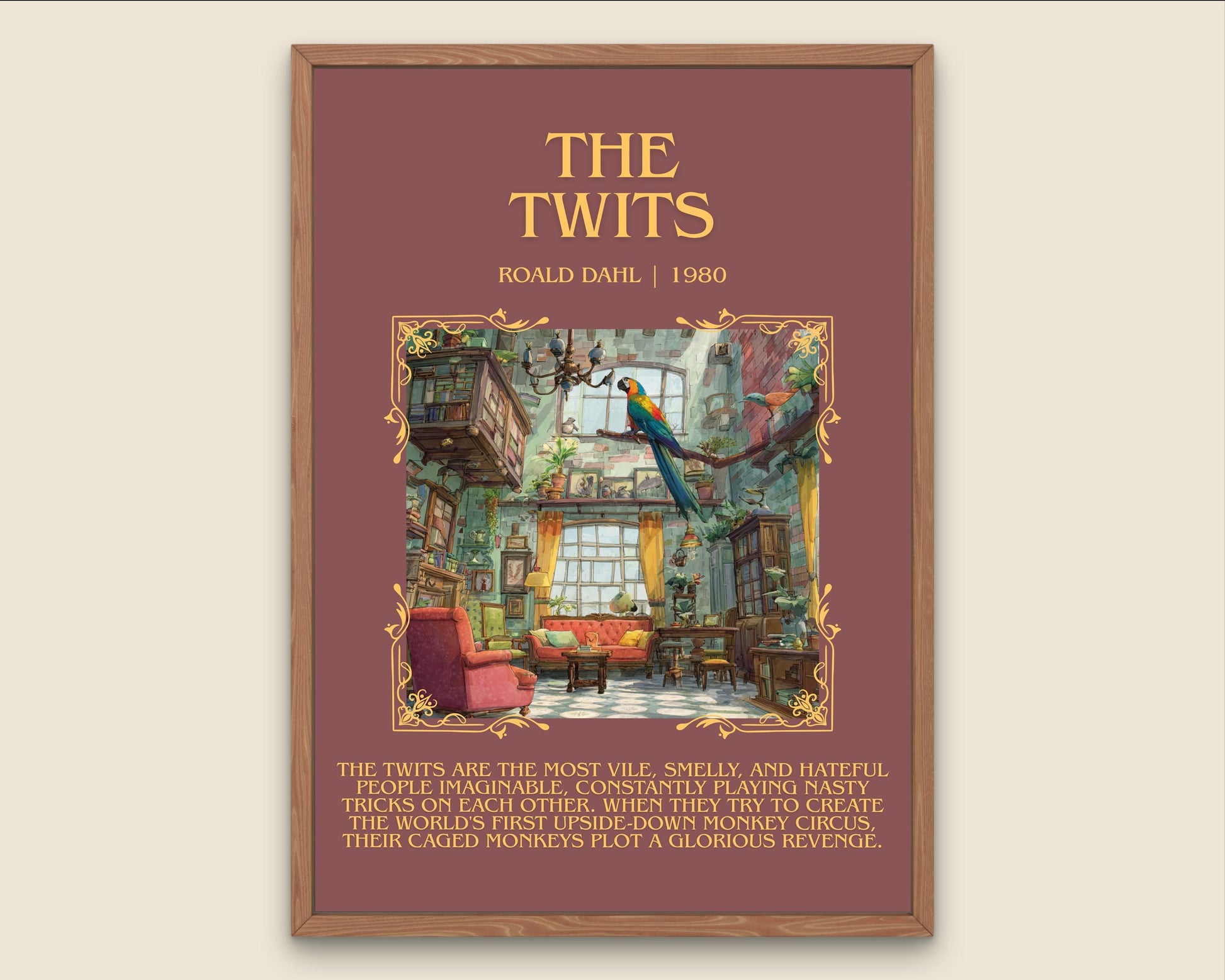 The Twits by Roald Dahl Descriptive, High Quality Poster Print.Free Delivery Wall Art.Author&Blurb Book Nook Gift Library Kids Book