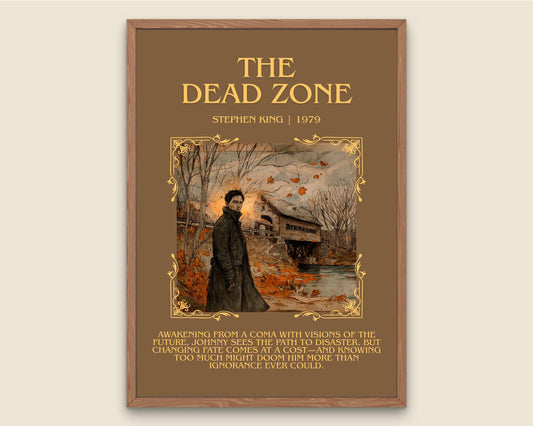 The Dead Zone by Stephen King Descriptive, High Quality Poster Print.Free Delivery Wall Art. Author&Blurb Book Nook Library Gift