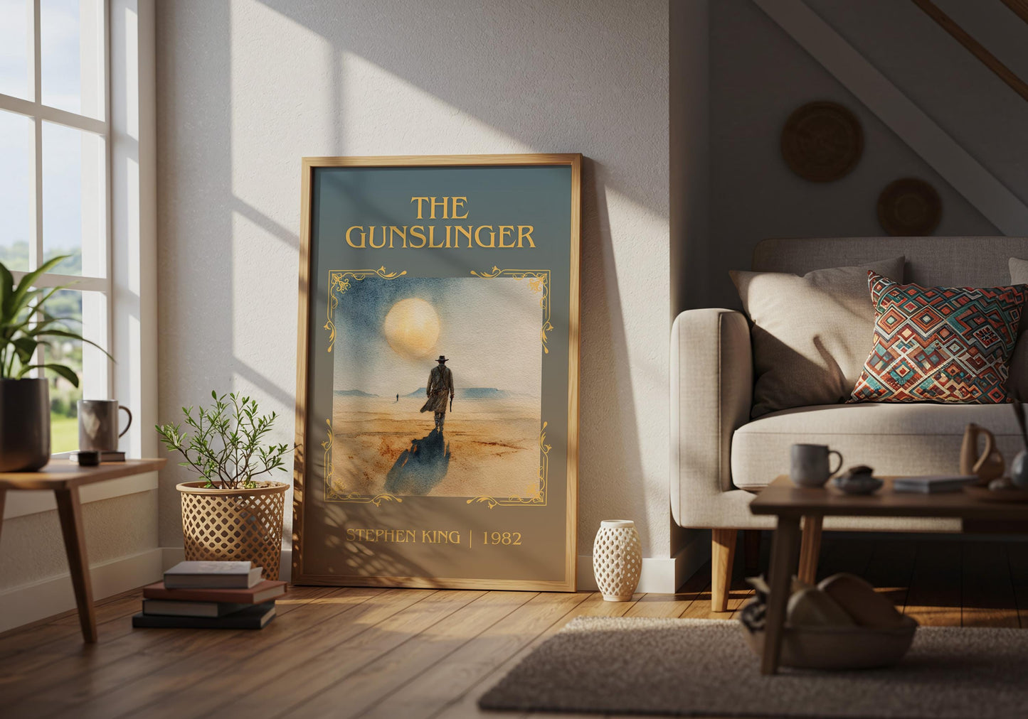 The Gunslinger by Stephen King Descriptive, High Quality Poster Print.Free Delivery Wall Art. Author&Blurb Book Nook Library Gift