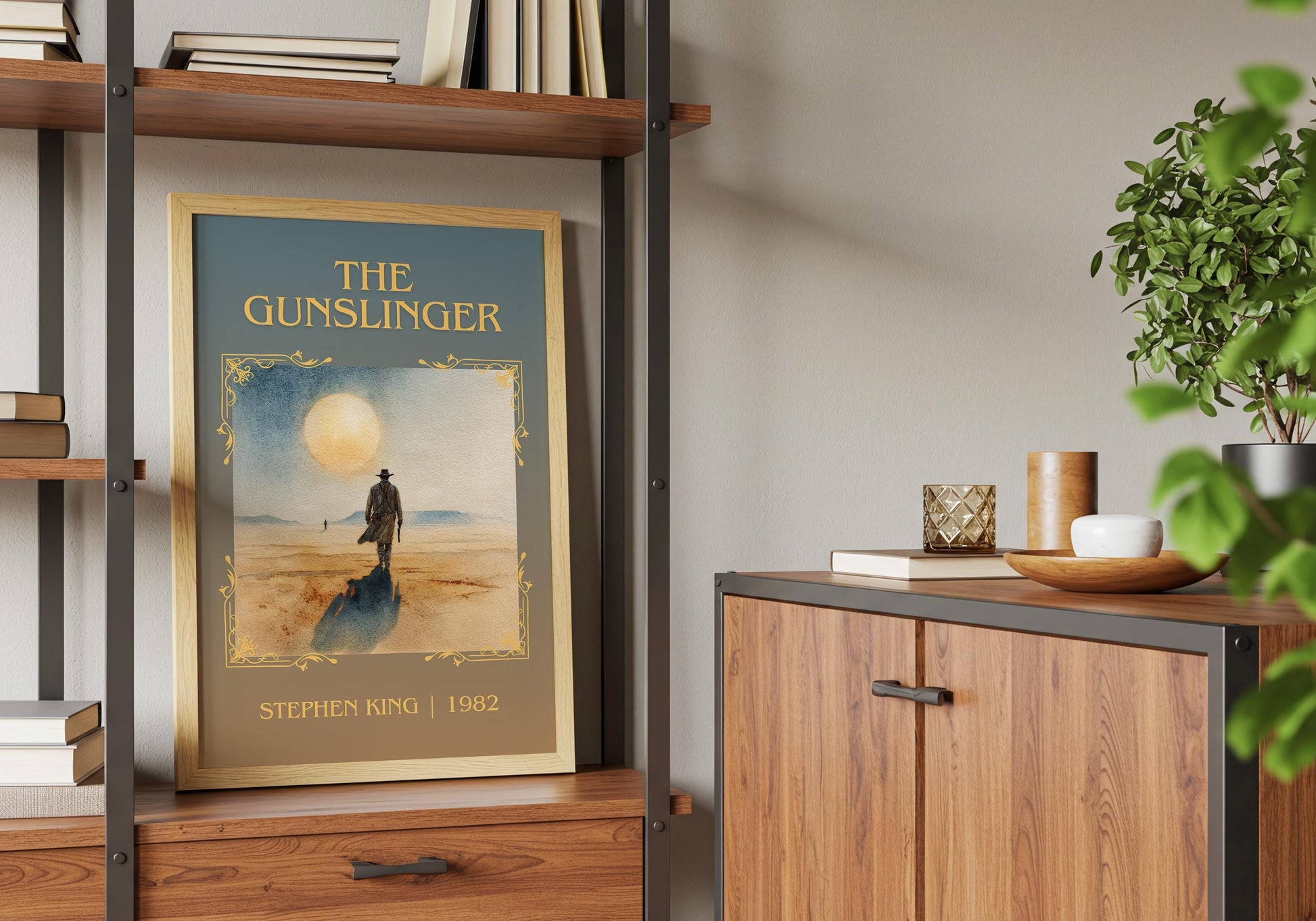 The Gunslinger by Stephen King Descriptive, High Quality Poster Print.Free Delivery Wall Art. Author&Blurb Book Nook Library Gift