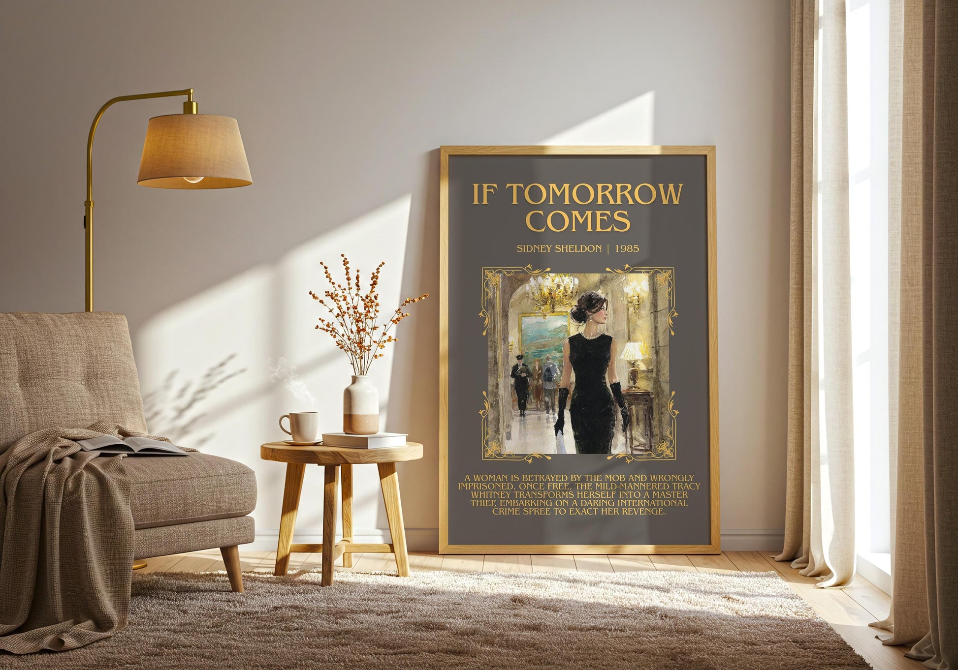 If Tomorrow Comes by Sidney Sheldon Descriptive, High Quality Poster Print.Free Delivery Wall Art.Author&Blurb Book Nook Gift Library Kids