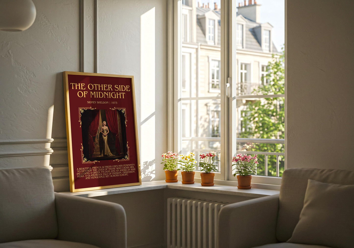 The Other Side Of Midnight by Sidney Sheldon Descriptive, High Quality Poster Print.Free Delivery Wall Art. Author&Blurb Book Nook Library