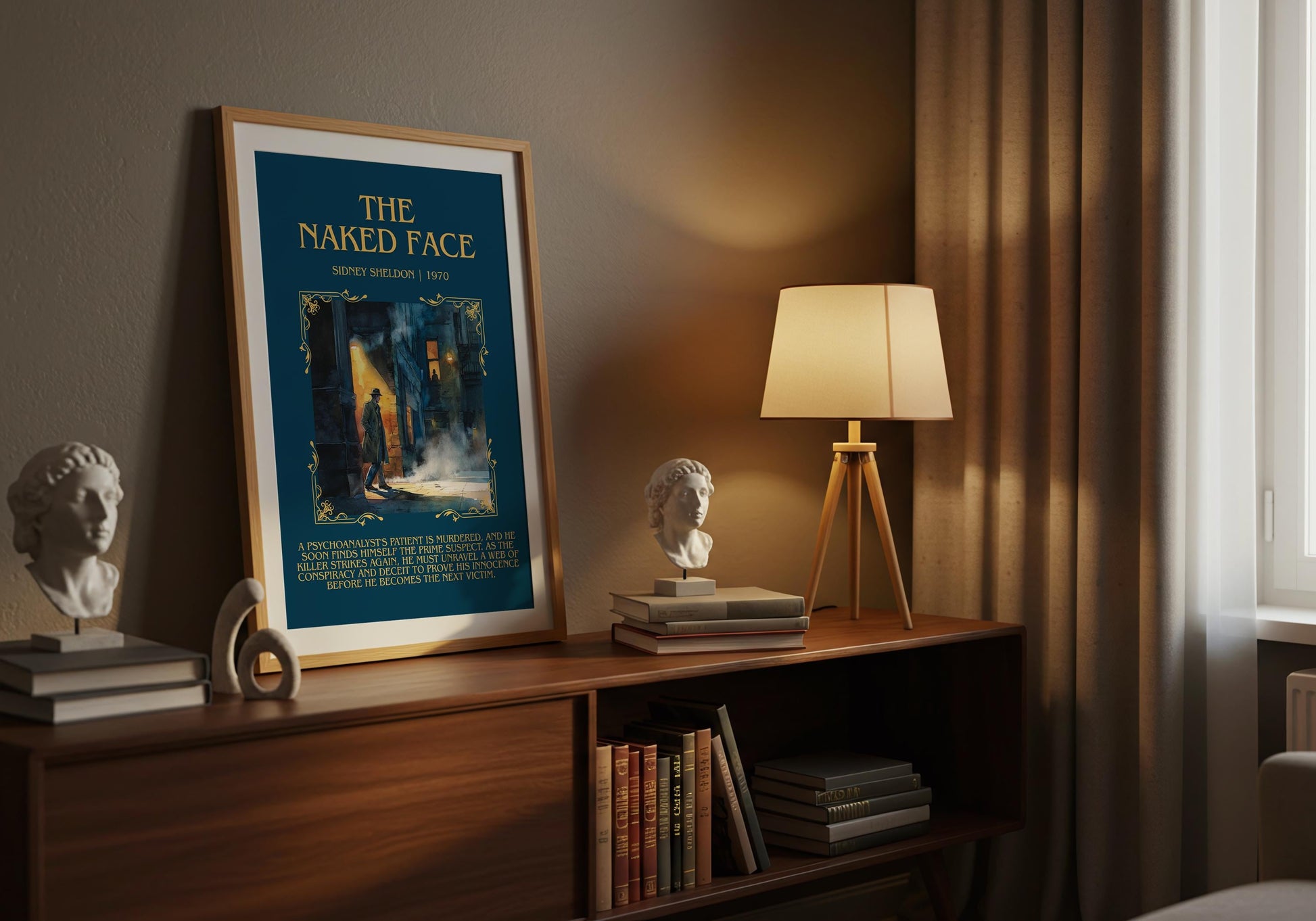 The Naked Face by Sidney Sheldon Descriptive, High Quality Poster Print.Free Delivery Wall Art. Author&Blurb Book Nook Library