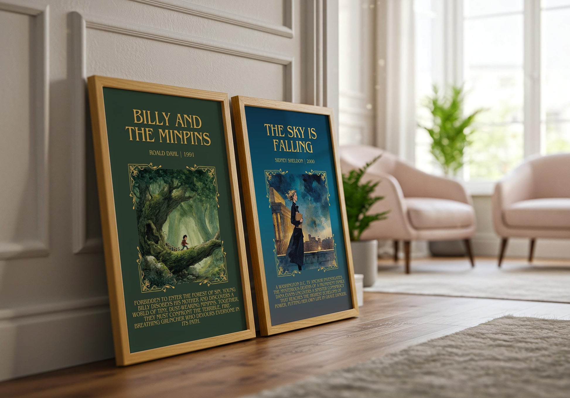 The Sky Is Falling by Sidney Sheldon Descriptive, High Quality Poster Print.Free Delivery Wall Art. Author&Blurb Book Nook Library