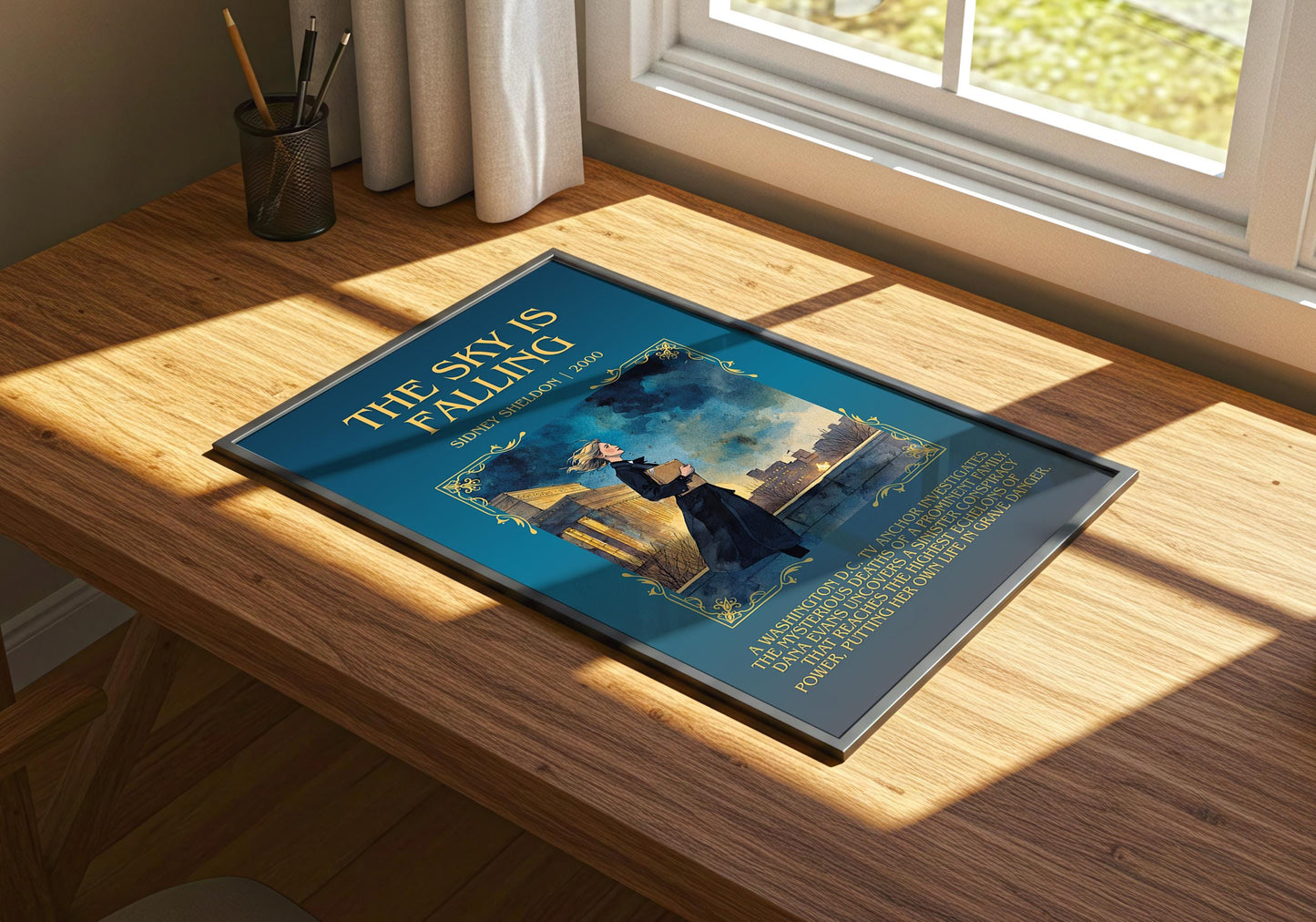 The Sky Is Falling by Sidney Sheldon Descriptive, High Quality Poster Print.Free Delivery Wall Art. Author&Blurb Book Nook Library