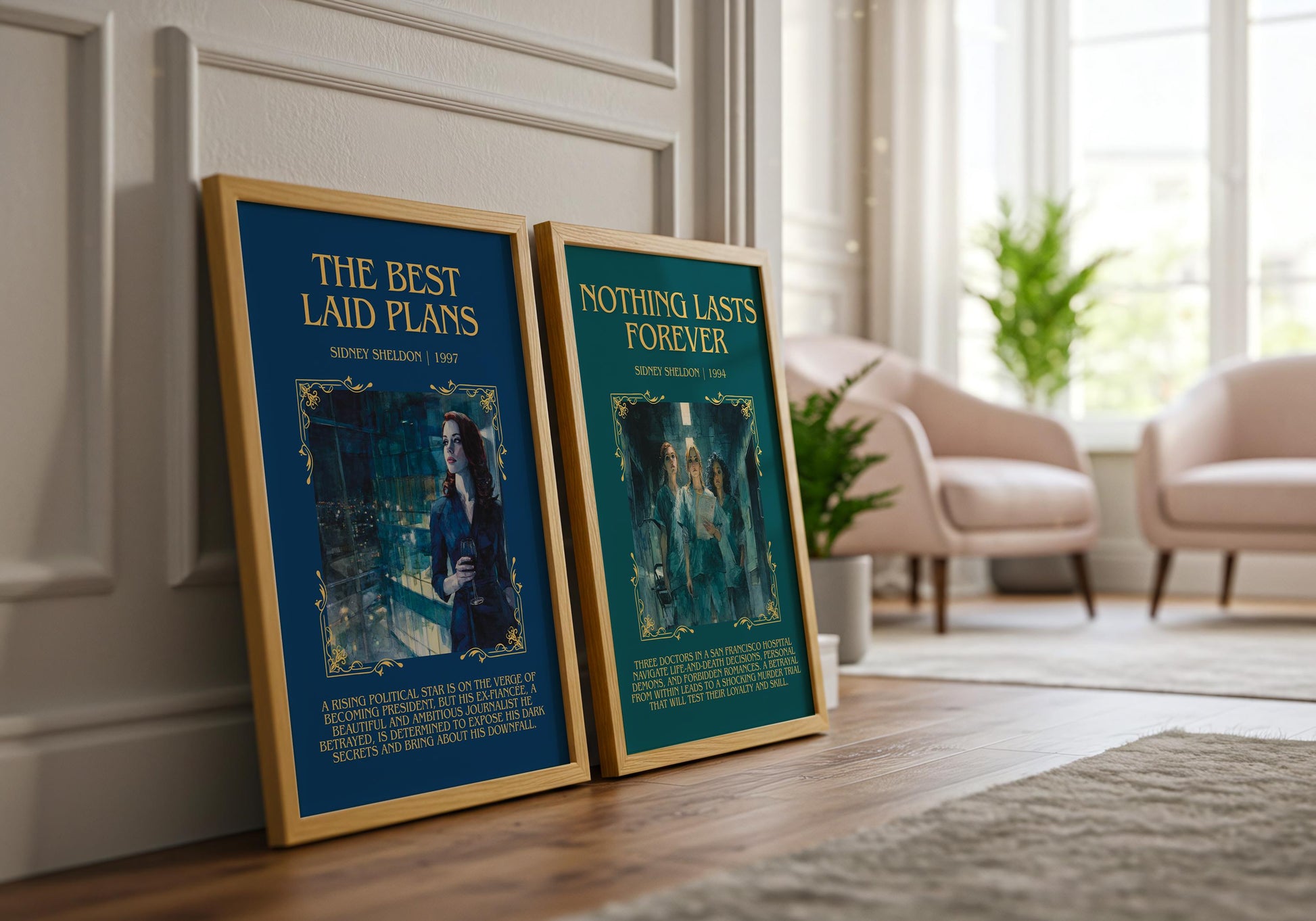 The Best Laid Plans by Sidney Sheldon Descriptive, High Quality Poster Print.Free Delivery Wall Art. Author&Blurb Book Nook Library