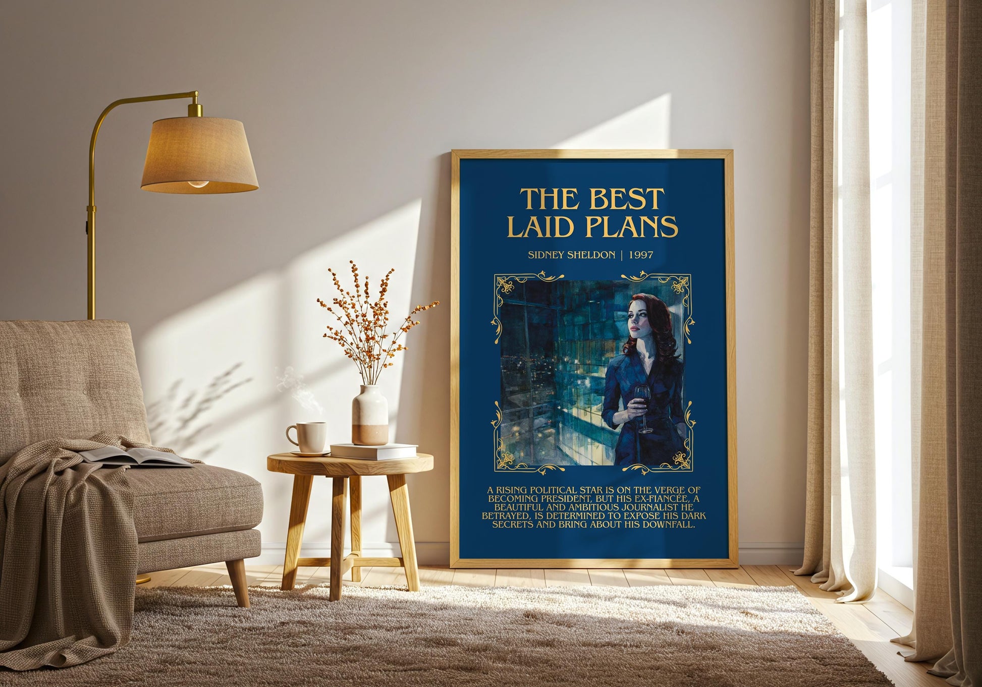 The Best Laid Plans by Sidney Sheldon Descriptive, High Quality Poster Print.Free Delivery Wall Art. Author&Blurb Book Nook Library