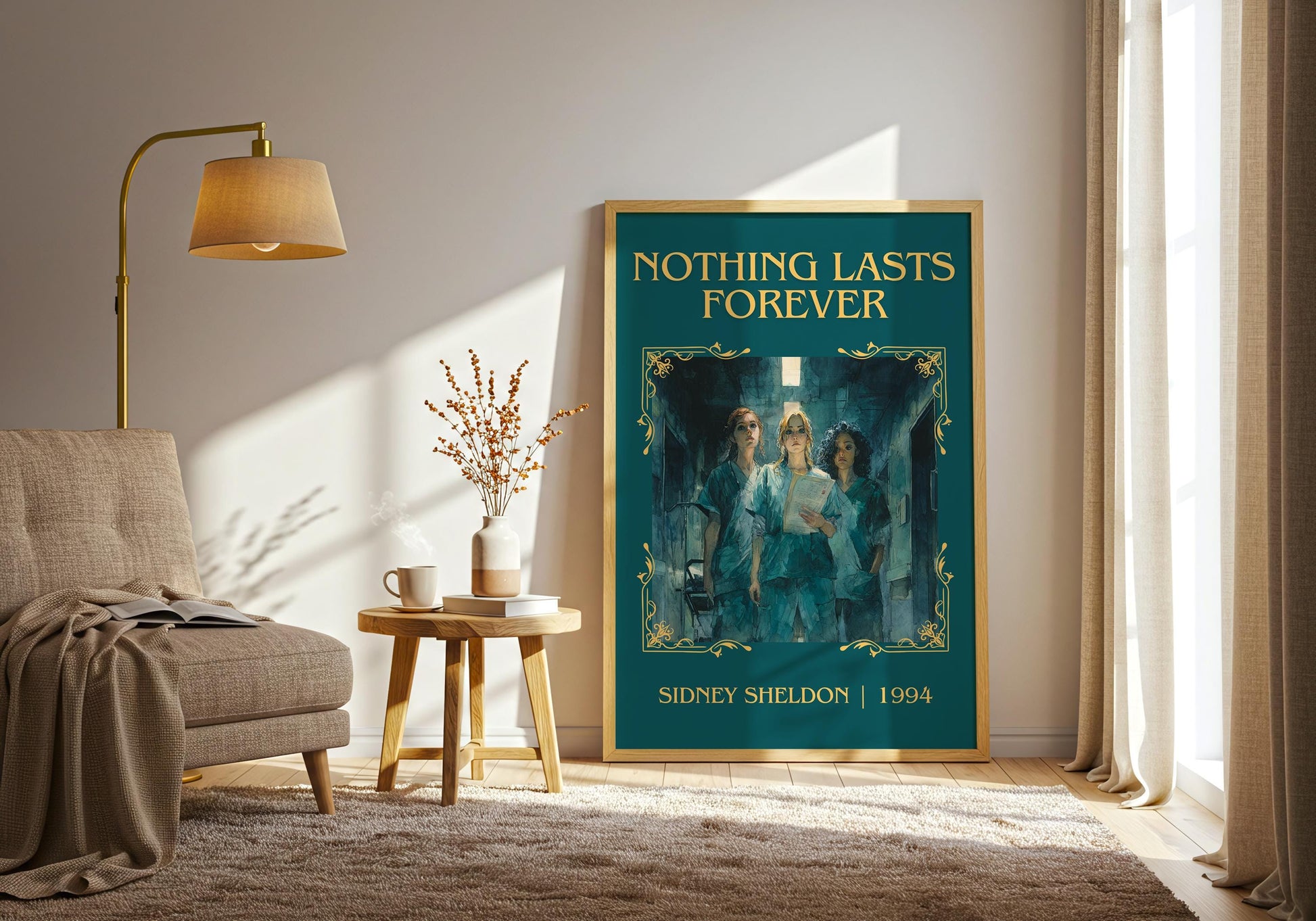 Nothing Lasts Forever by Sidney Sheldon Descriptive, High Quality Poster Print.Free Delivery Wall Art. Author&Blurb Book Nook Library