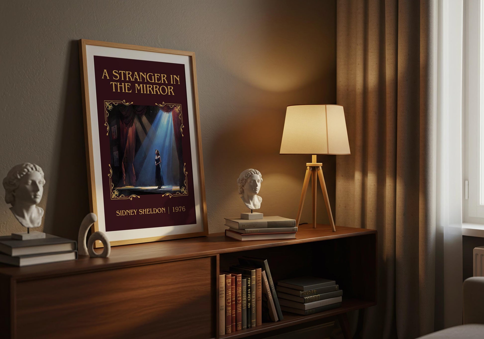 A Stranger In The Mirror by Sidney Sheldon Descriptive, High Quality Poster Print.Free Delivery Wall Art. Author&Blurb Book Nook Library