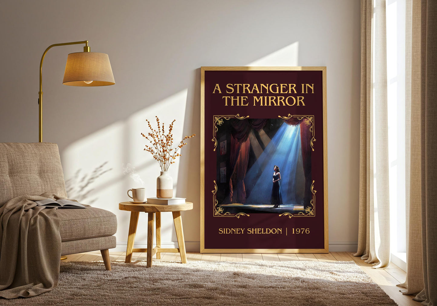 A Stranger In The Mirror by Sidney Sheldon Descriptive, High Quality Poster Print.Free Delivery Wall Art. Author&Blurb Book Nook Library