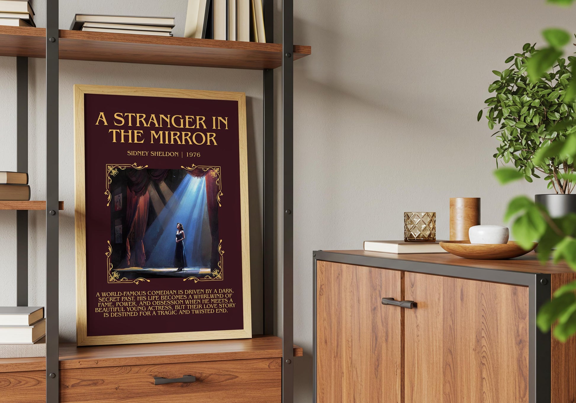 A Stranger In The Mirror by Sidney Sheldon Descriptive, High Quality Poster Print.Free Delivery Wall Art. Author&Blurb Book Nook Library
