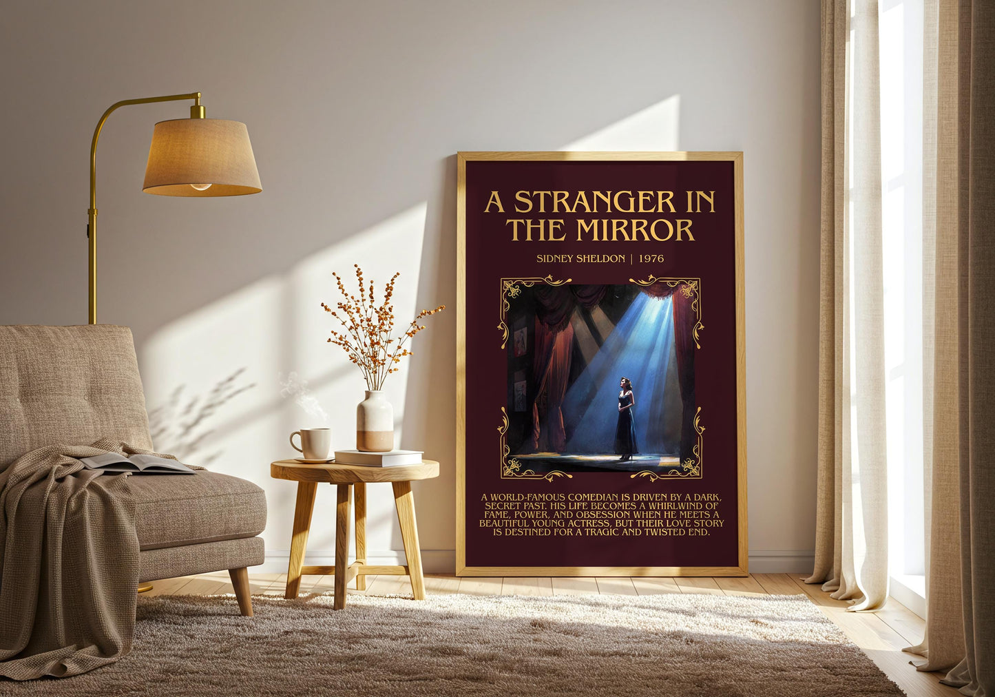 A Stranger In The Mirror by Sidney Sheldon Descriptive, High Quality Poster Print.Free Delivery Wall Art. Author&Blurb Book Nook Library