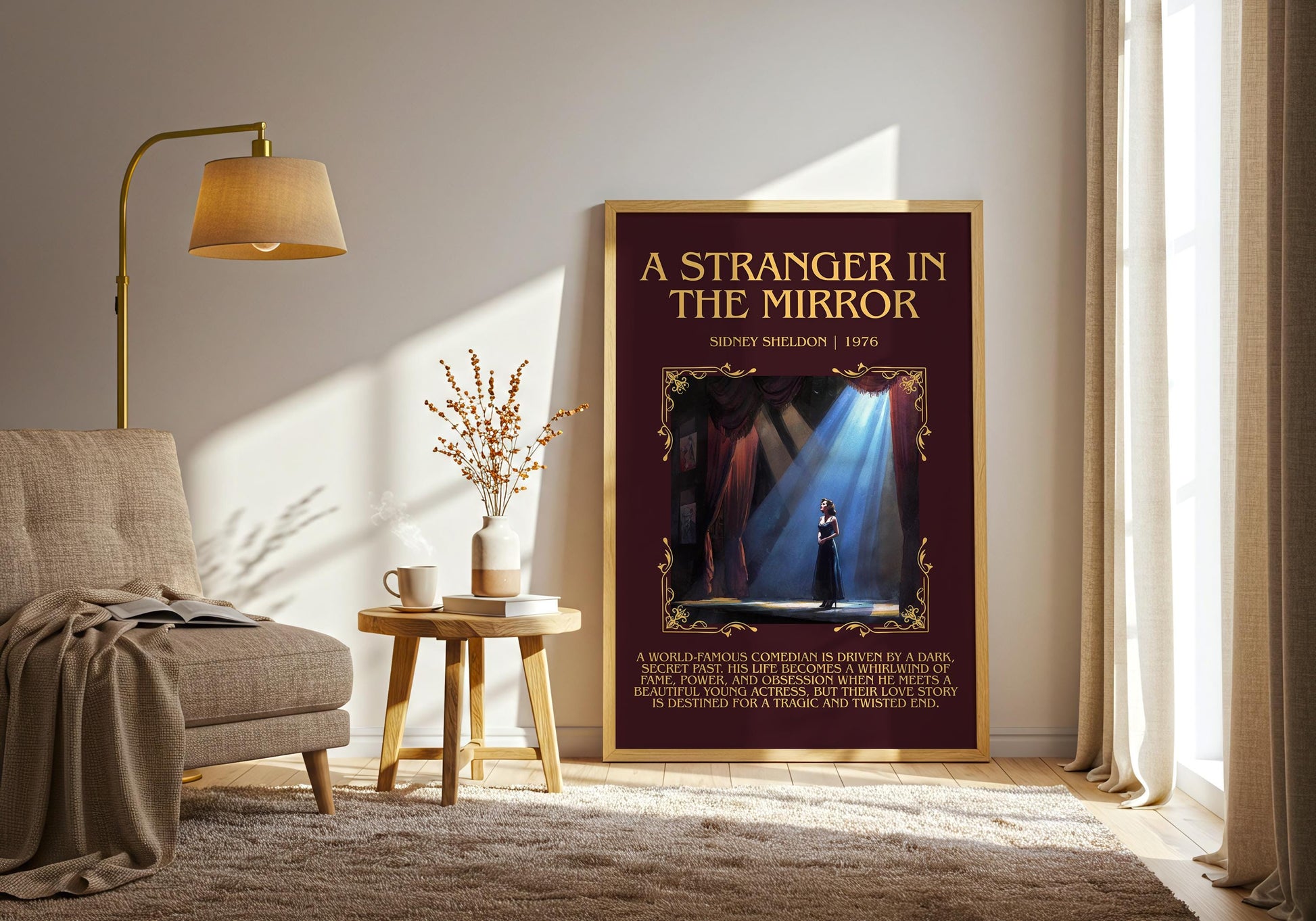 A Stranger In The Mirror by Sidney Sheldon Descriptive, High Quality Poster Print.Free Delivery Wall Art. Author&Blurb Book Nook Library