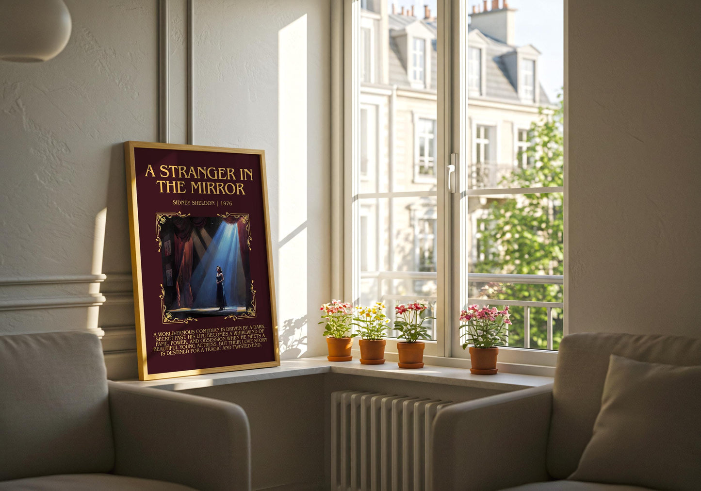 A Stranger In The Mirror by Sidney Sheldon Descriptive, High Quality Poster Print.Free Delivery Wall Art. Author&Blurb Book Nook Library