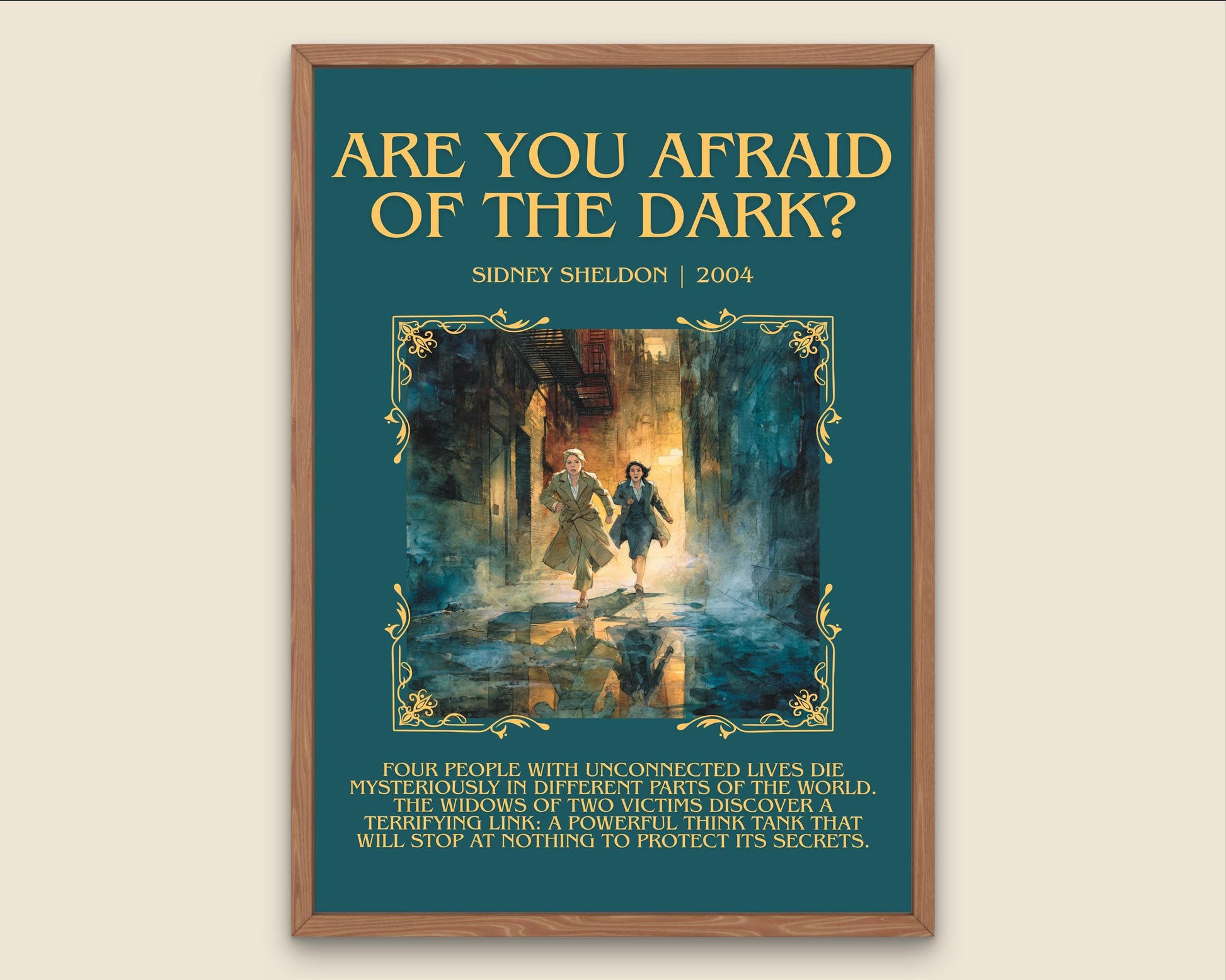 Are You Afraid Of The Dark? by Sidney Sheldon Descriptive, High Quality Poster Print.Free Delivery Wall Art. Author&Blurb Book Nook Library