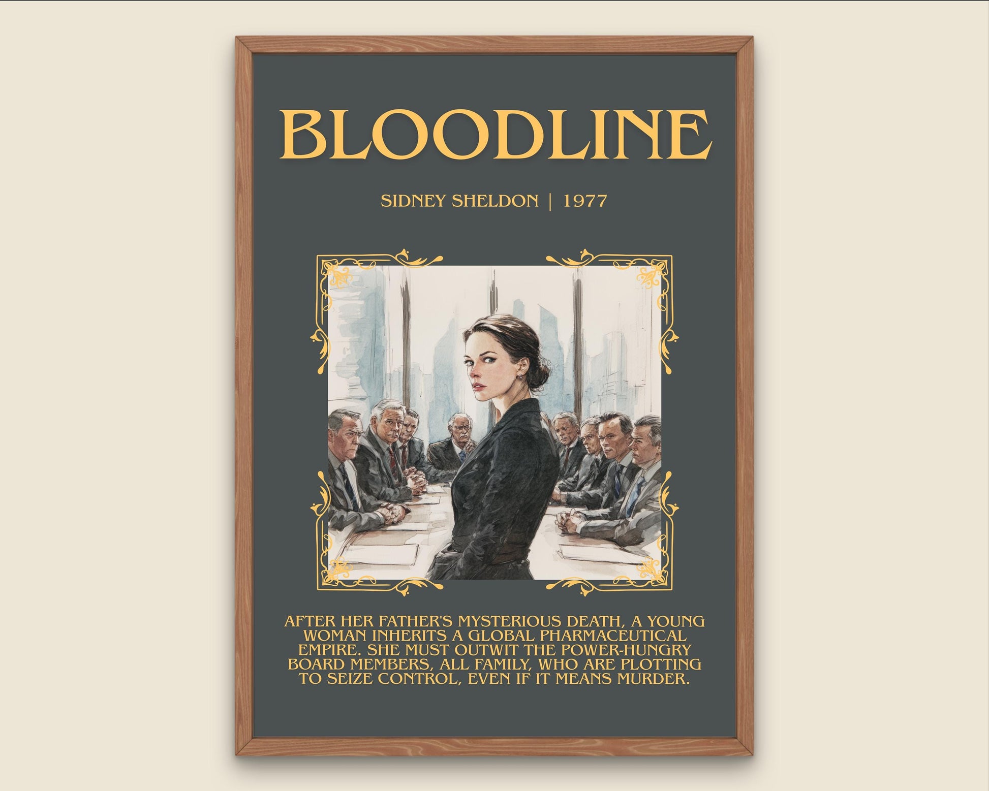Bloodline by Sidney Sheldon Descriptive, High Quality Poster Print.Free Delivery Wall Art. Author&Blurb Book Nook Library