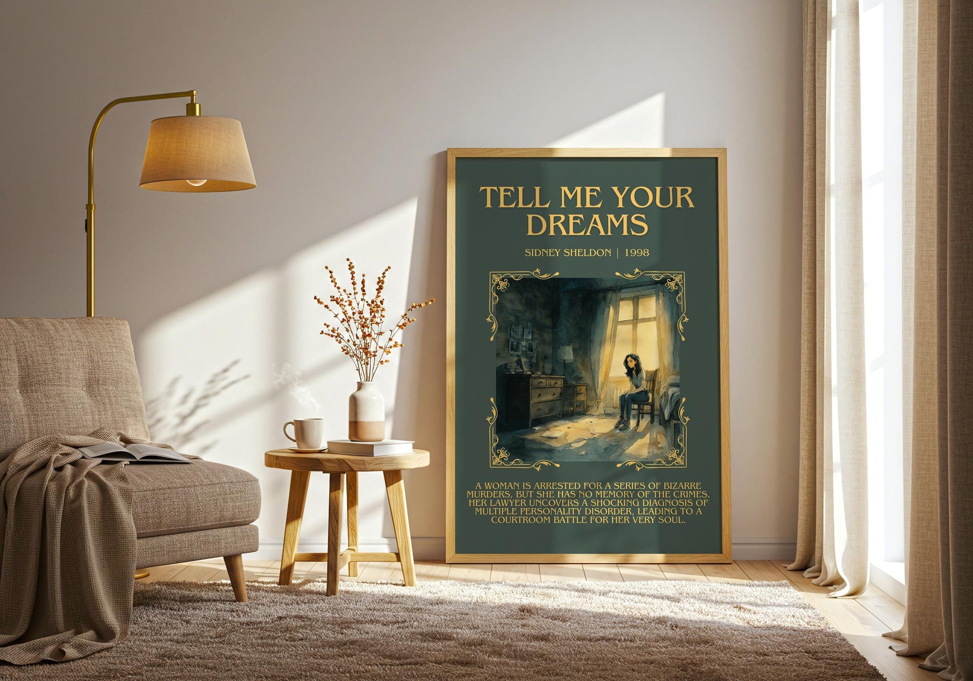 Tell Me Your Dreams by Sidney Sheldon Descriptive, High Quality Poster Print.Free Delivery Wall Art. Author&Blurb Book Nook Library