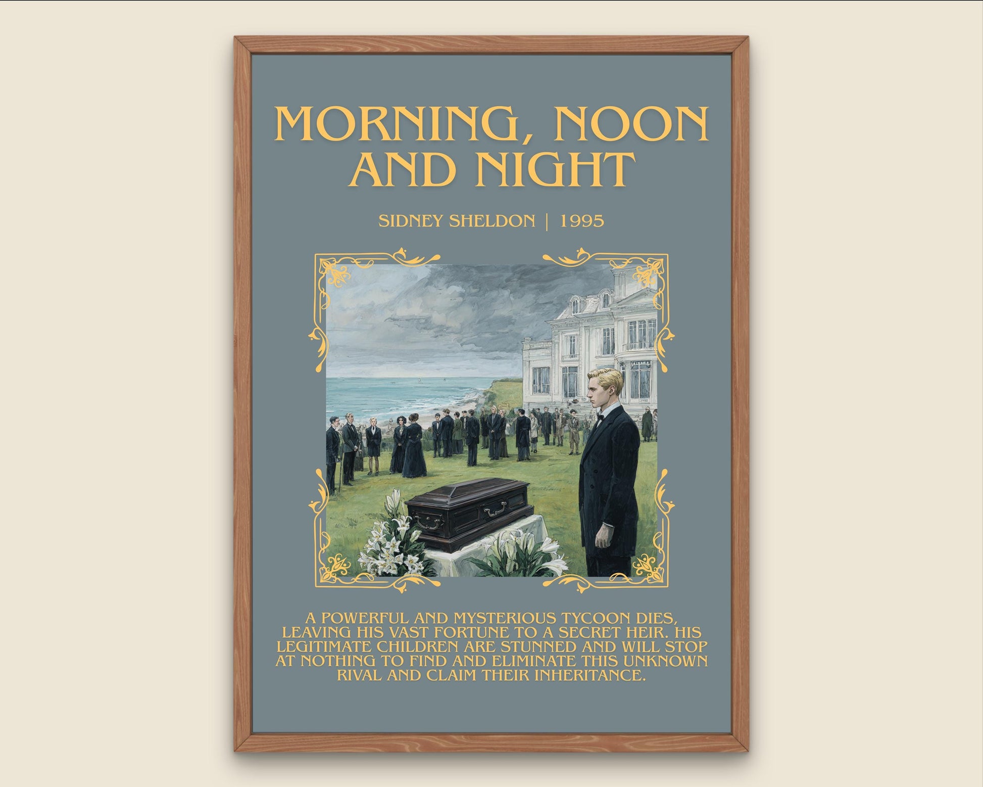 Morning,Noon and Night by Sidney Sheldon Descriptive, High Quality Poster Print.Free Delivery Wall Art. Author&Blurb Book Nook Library