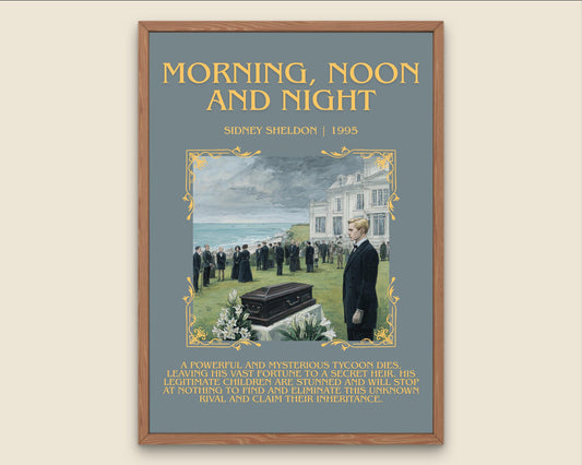 Morning,Noon and Night by Sidney Sheldon Descriptive, High Quality Poster Print.Free Delivery Wall Art. Author&Blurb Book Nook Library