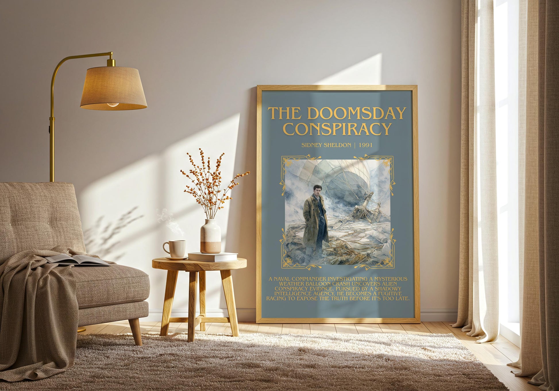 The Doomsday Conspiracy by Sidney Sheldon Descriptive, High Quality Poster Print.Free Delivery Wall Art. Author&Blurb Book Nook Library