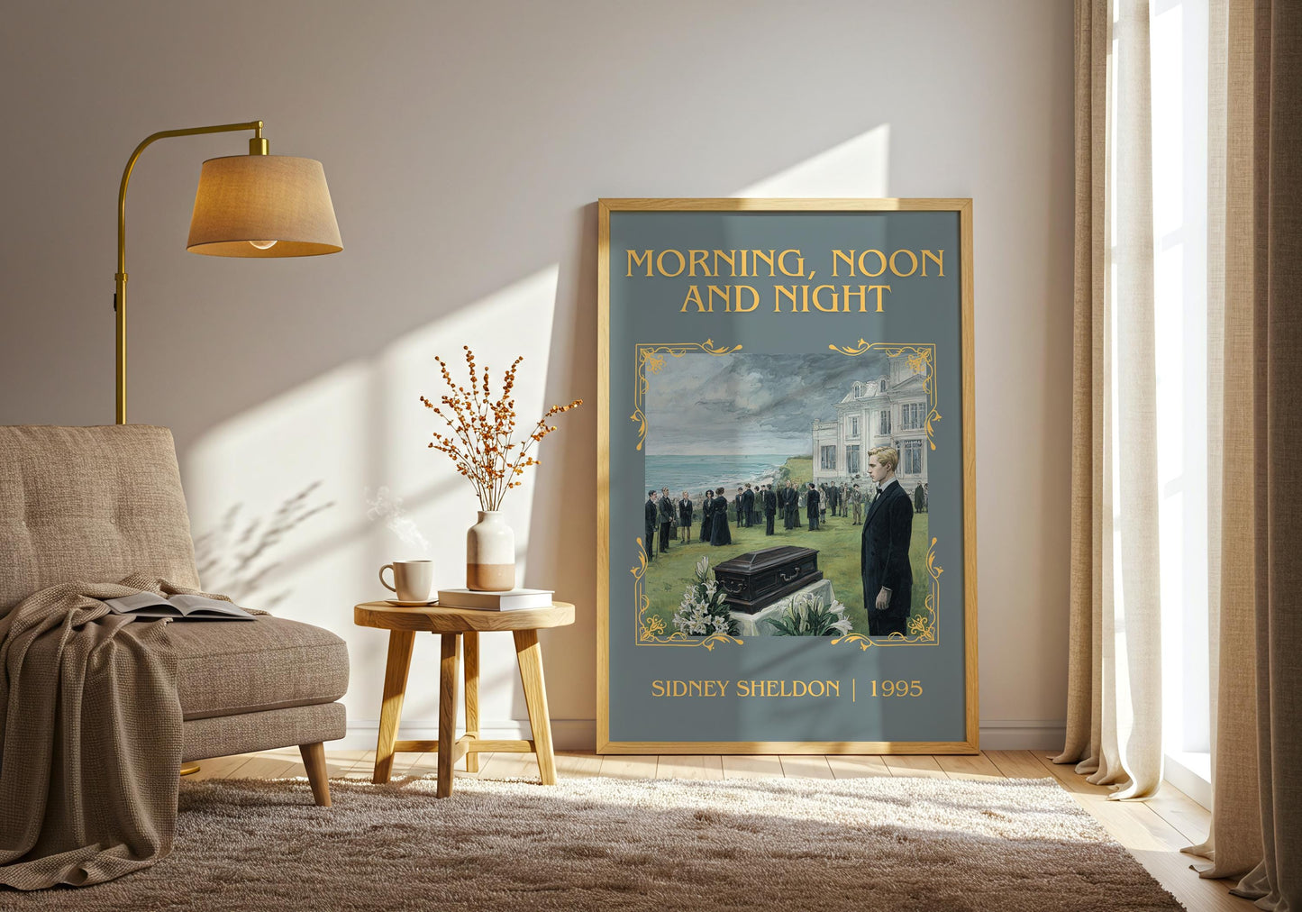 Morning, Noon and Night by Sidney Sheldon Descriptive, High Quality Poster. Free Delivery Wall Art. Minimalist Book Lover Gift Author